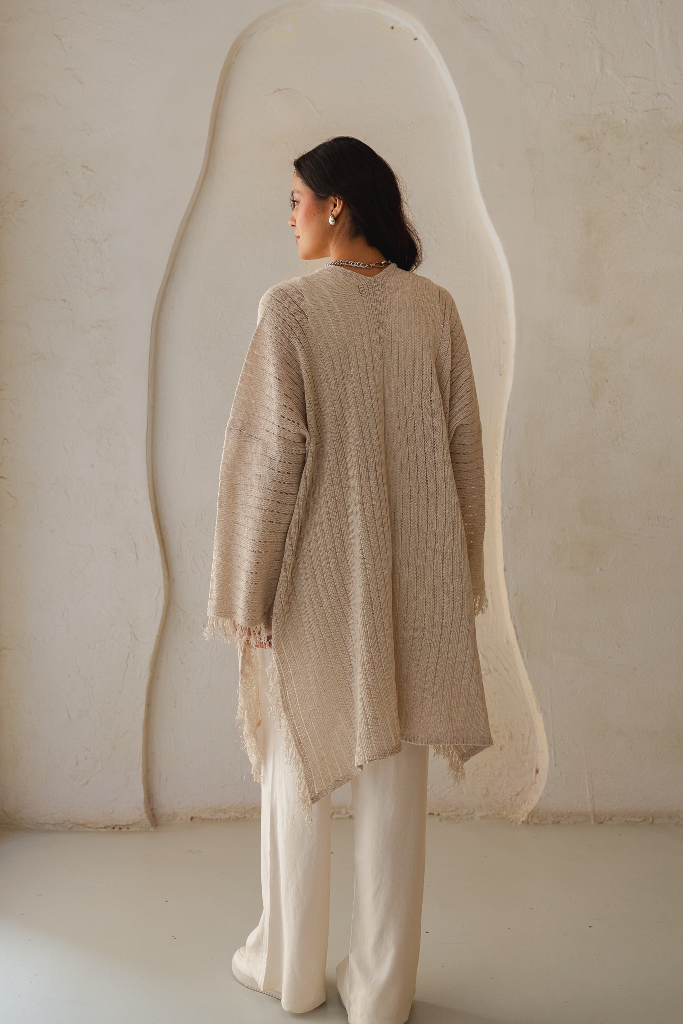 Coastline Knit Cardigan in Shimmer Off- white
