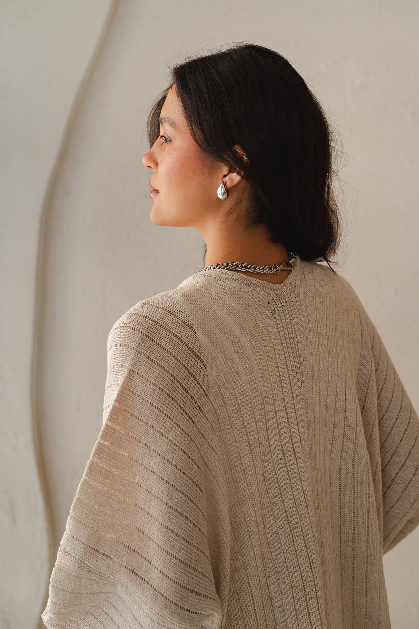 Coastline Knit Cardigan in Shimmer Off- white