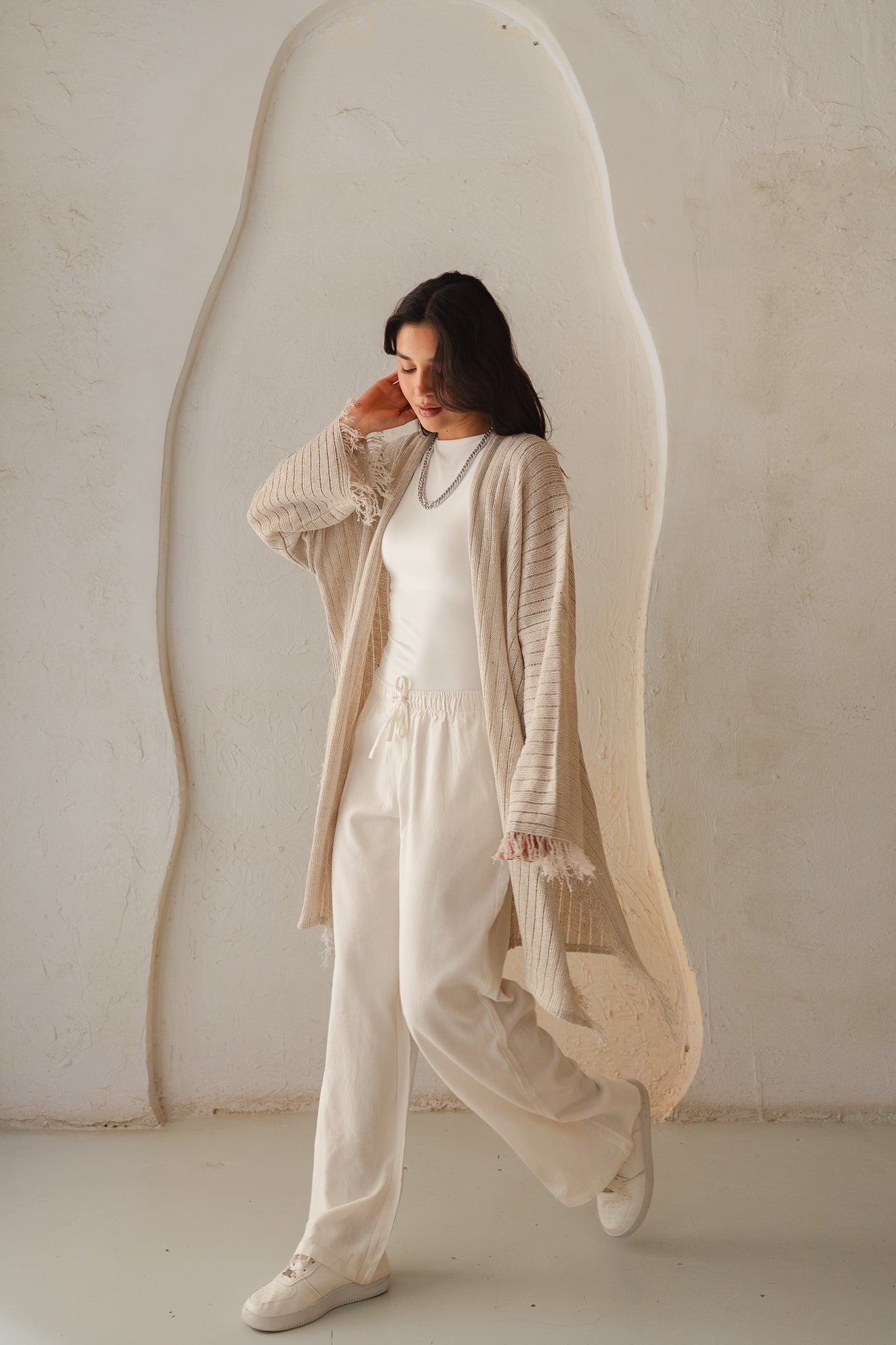 Coastline Knit Cardigan in Shimmer Off- white