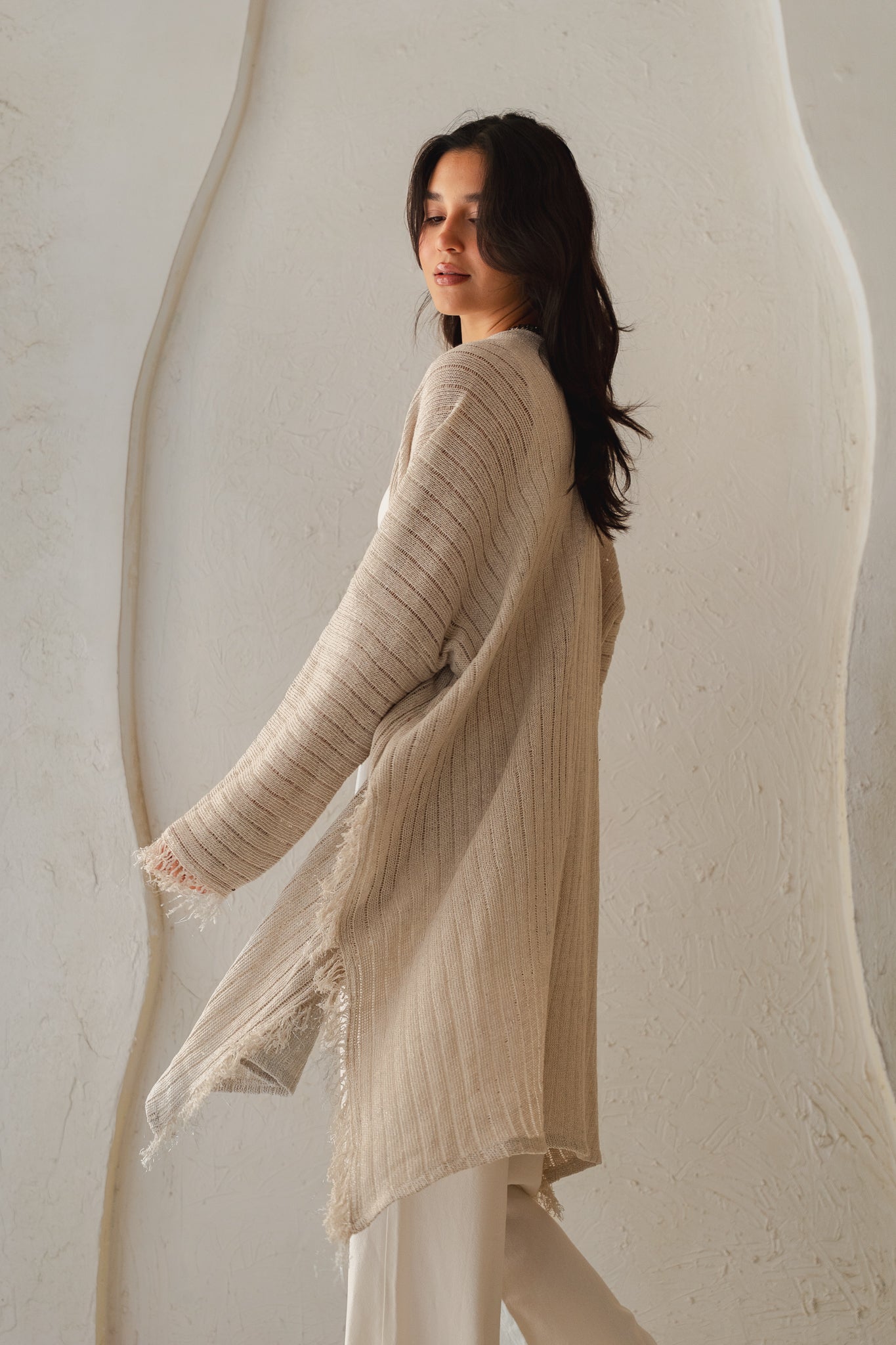 Coastline Knit Cardigan in Shimmer Off- white