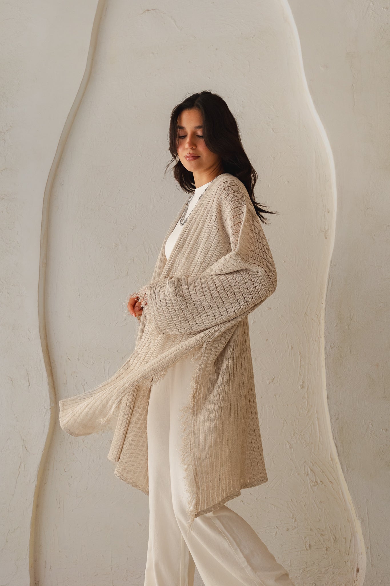 Coastline Knit Cardigan in Shimmer Off- white