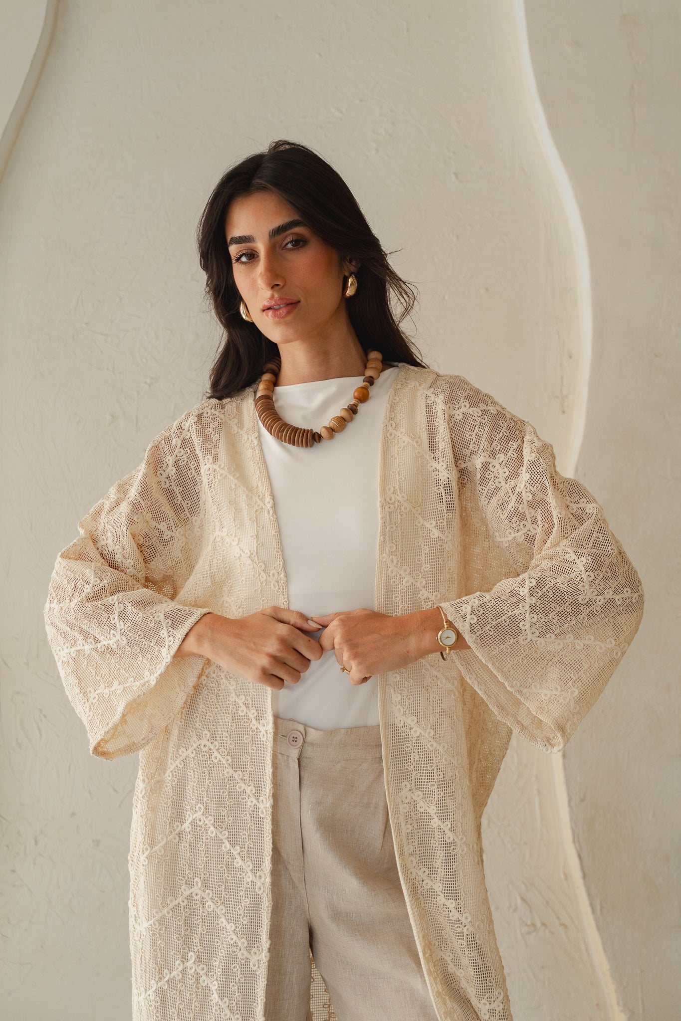 Laced Crochet Cardigan - Print 1