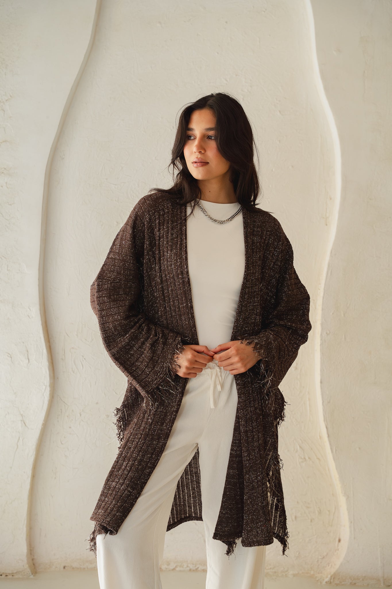 Coastline Knit Cardigan in Shimmer Brown