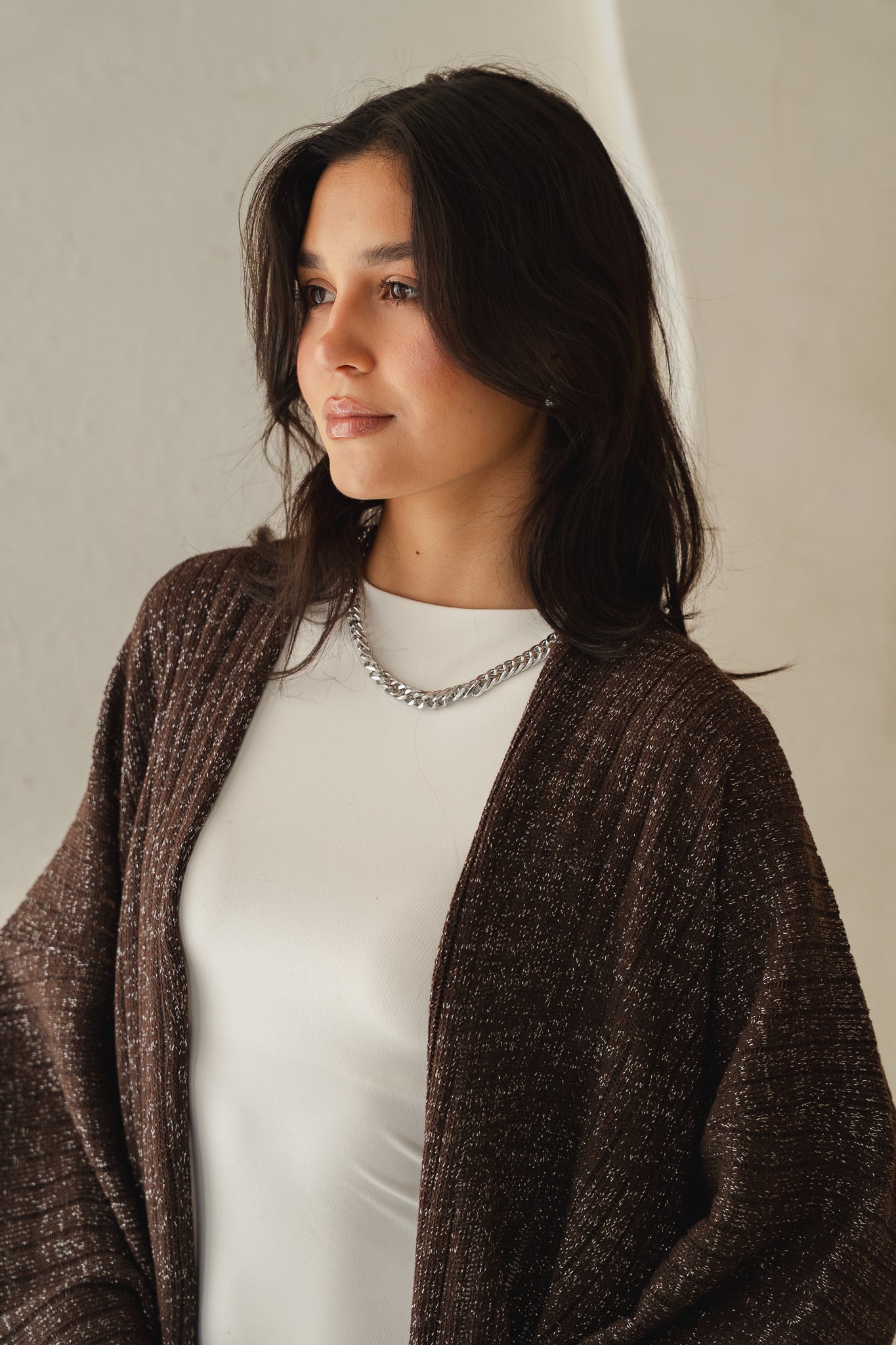 Coastline Knit Cardigan in Shimmer Brown