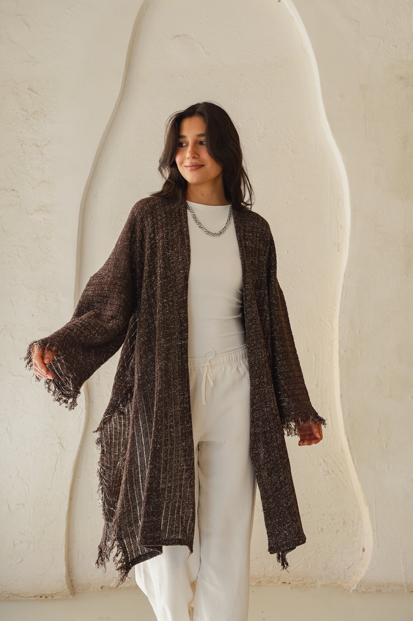 Coastline Knit Cardigan in Shimmer Brown