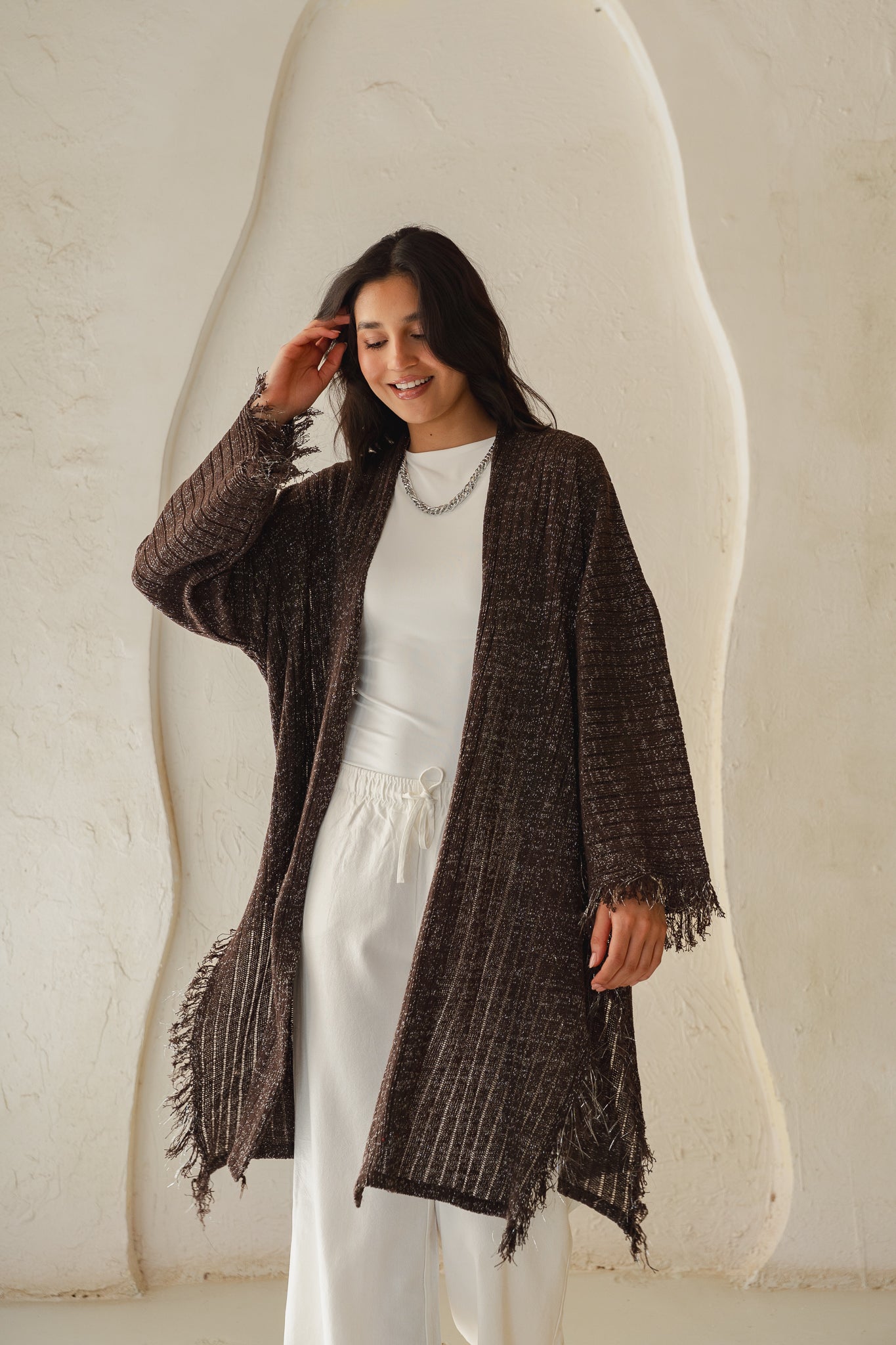 Coastline Knit Cardigan in Shimmer Brown