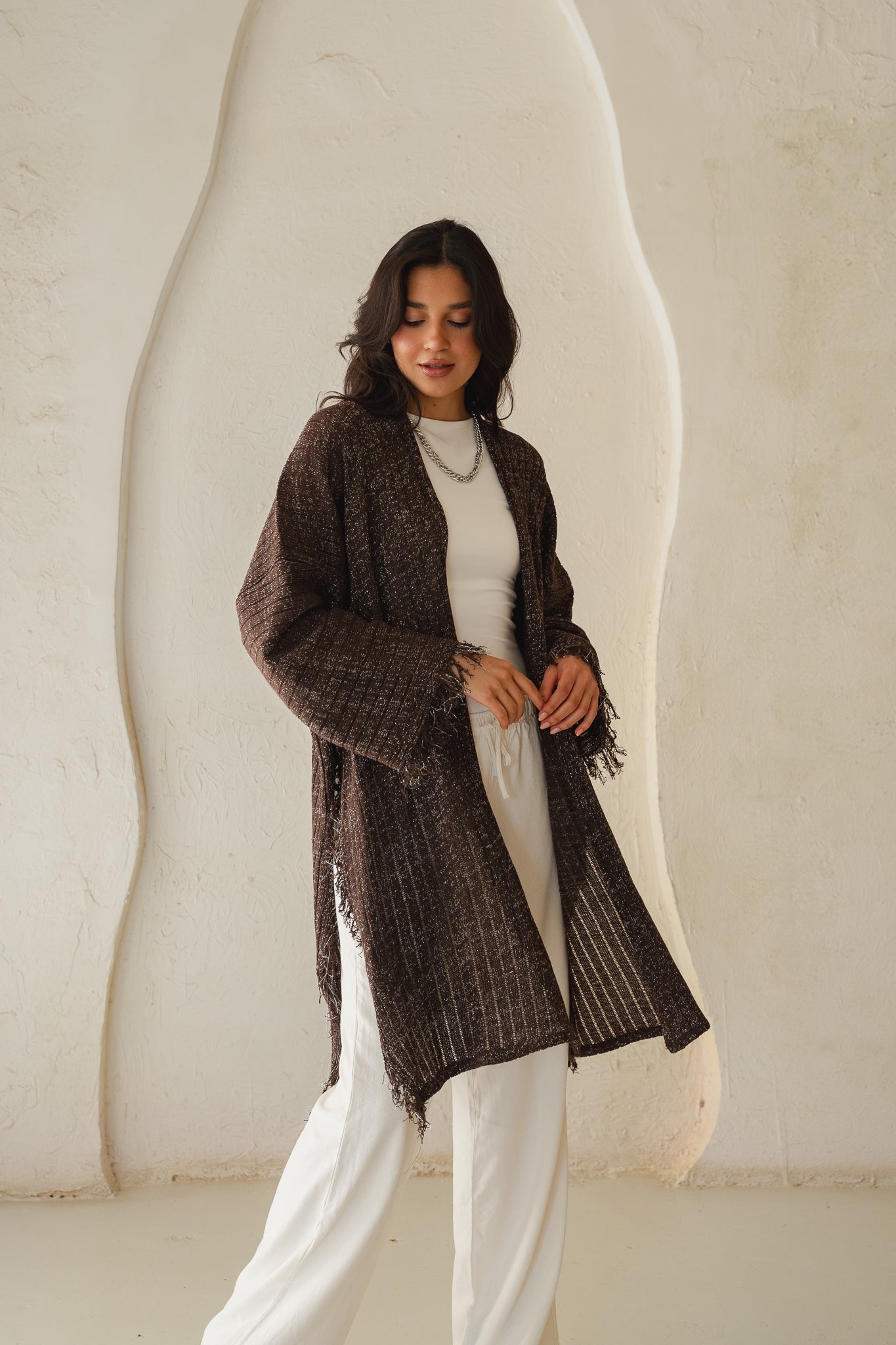 Coastline Knit Cardigan in Shimmer Brown