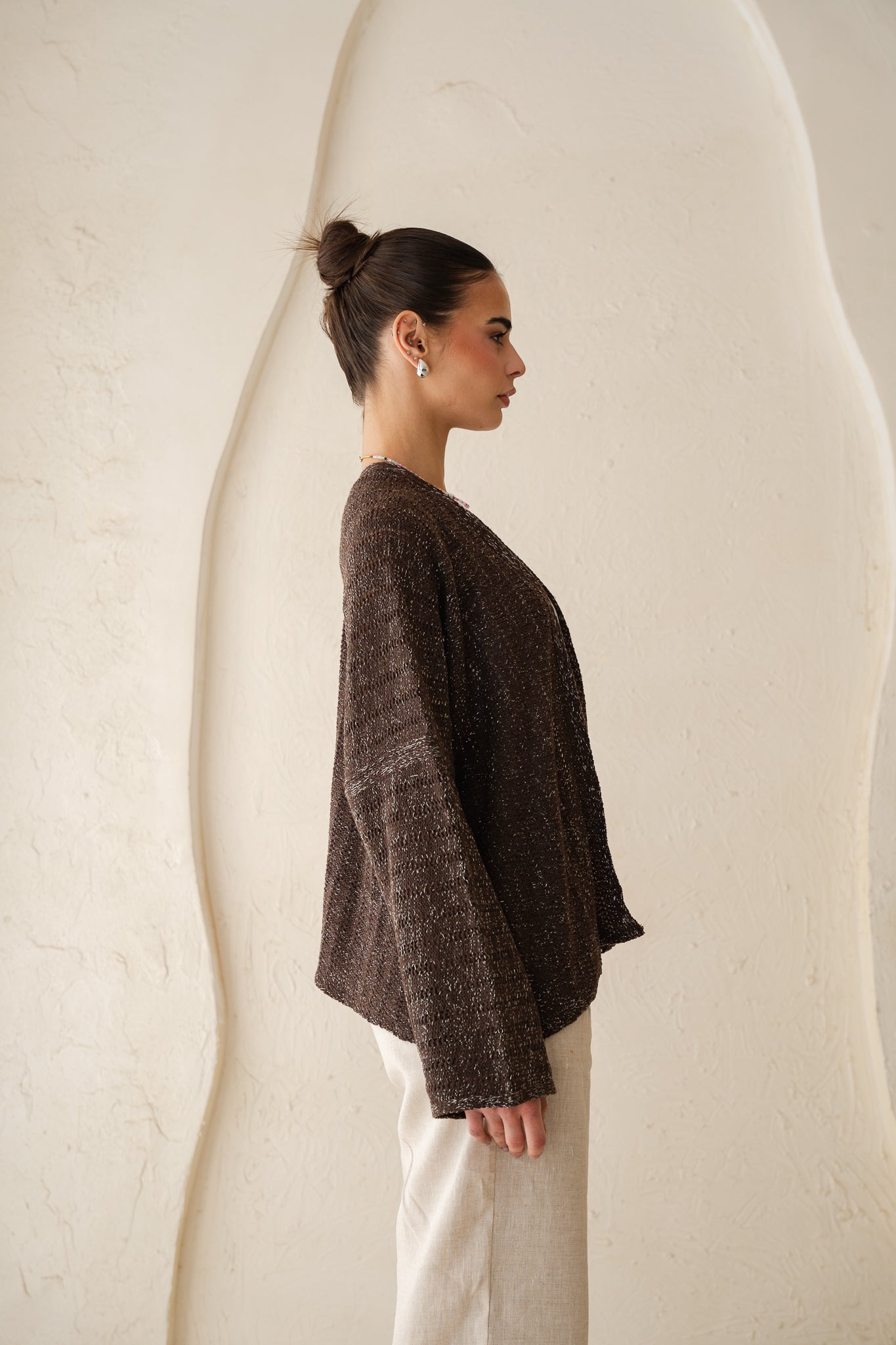Sunbeam Knit Cardigan in Shimmer Brown