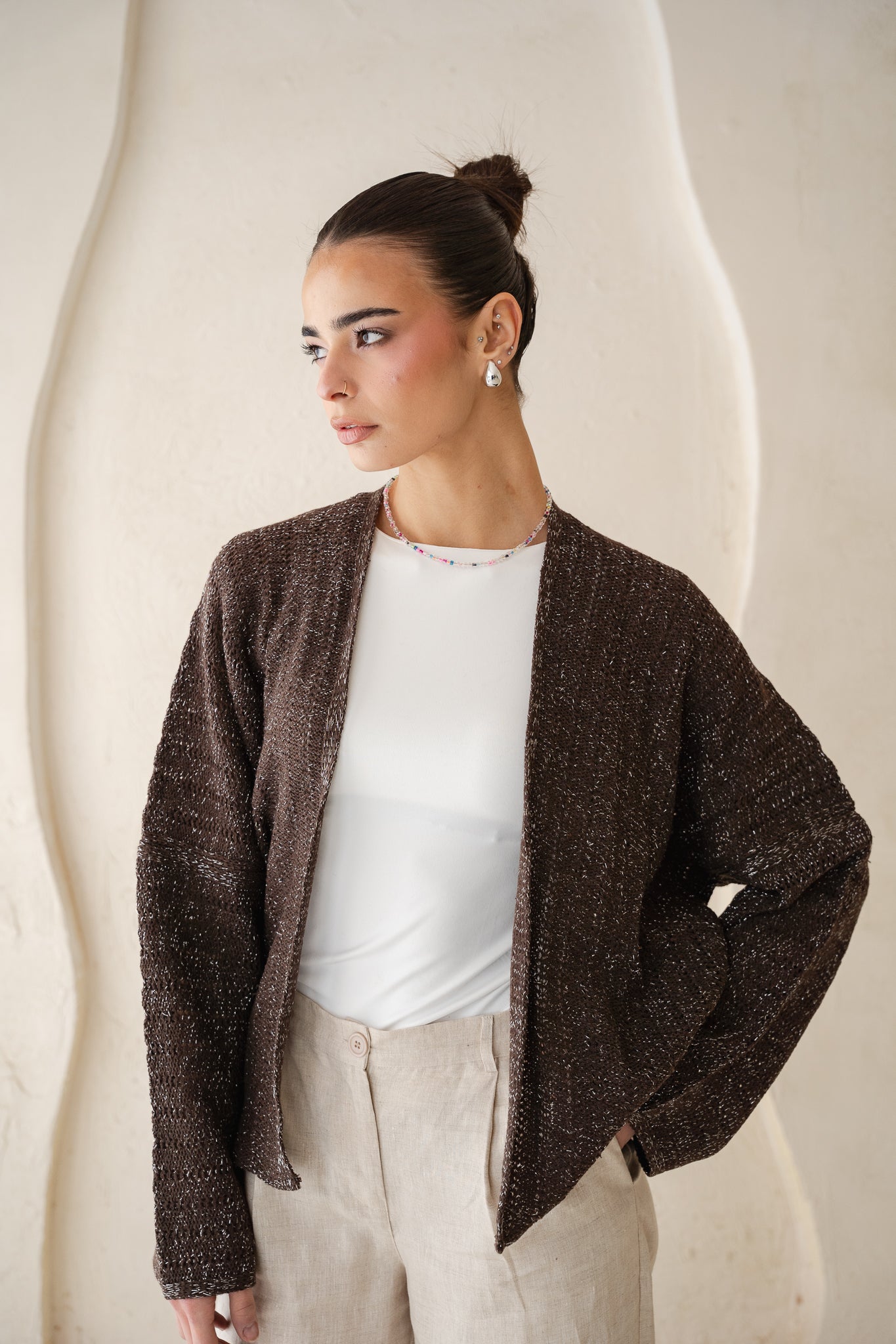 Sunbeam Knit Cardigan in Shimmer Brown
