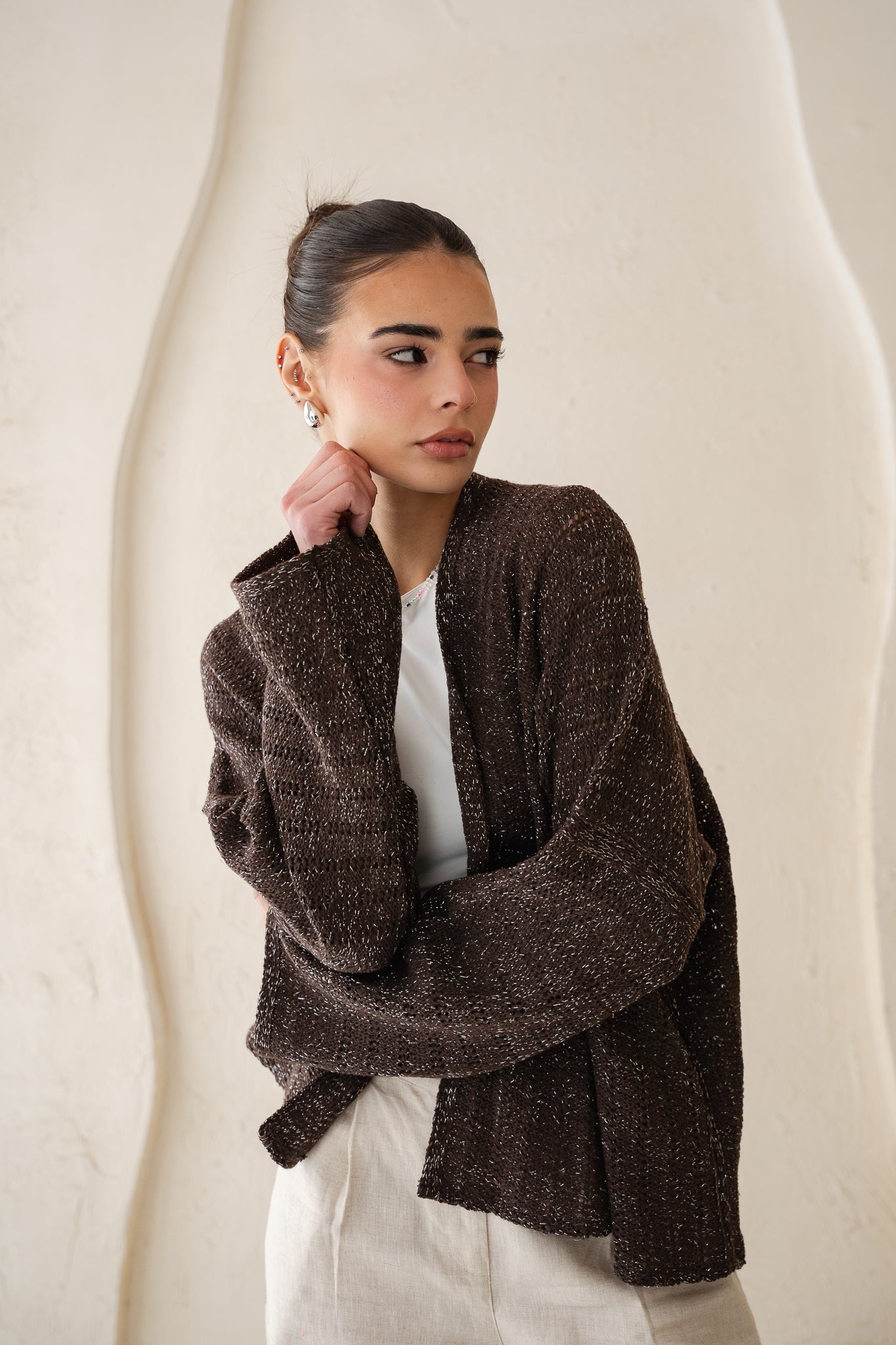 Sunbeam Knit Cardigan in Shimmer Brown