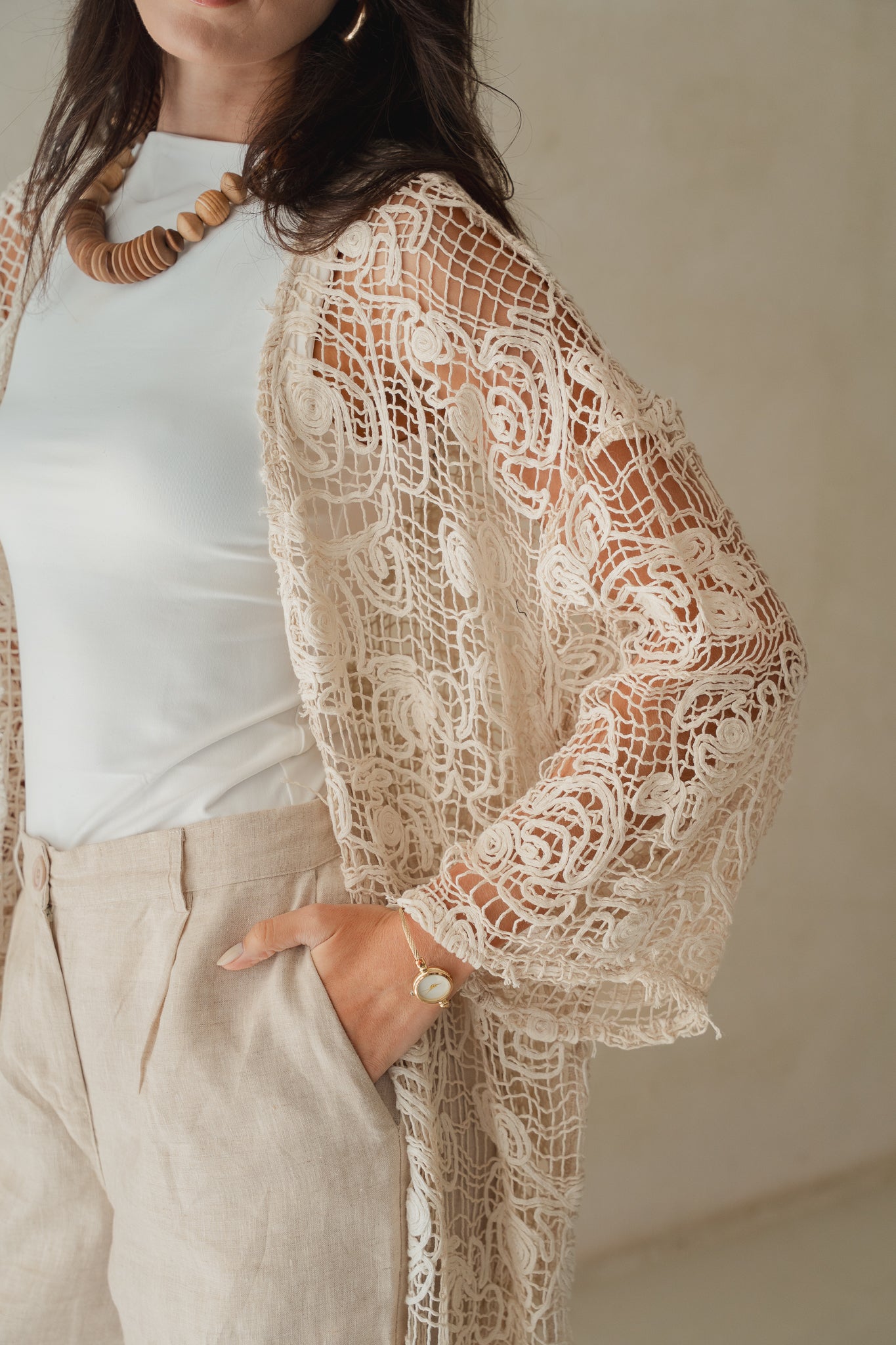 Laced Crochet Cardigan- print 2