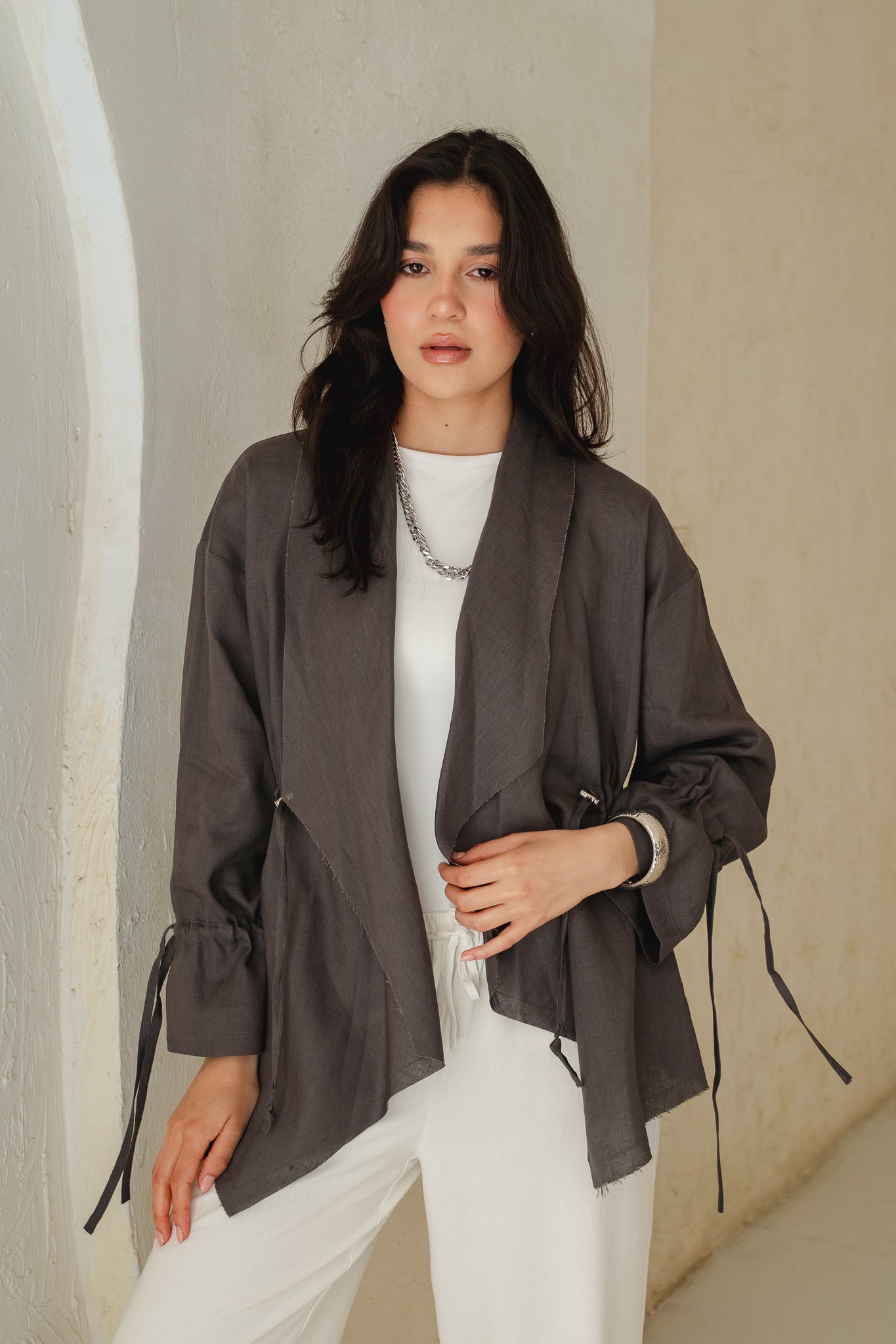 Bitter Sweet Linen Cardigan in Stone