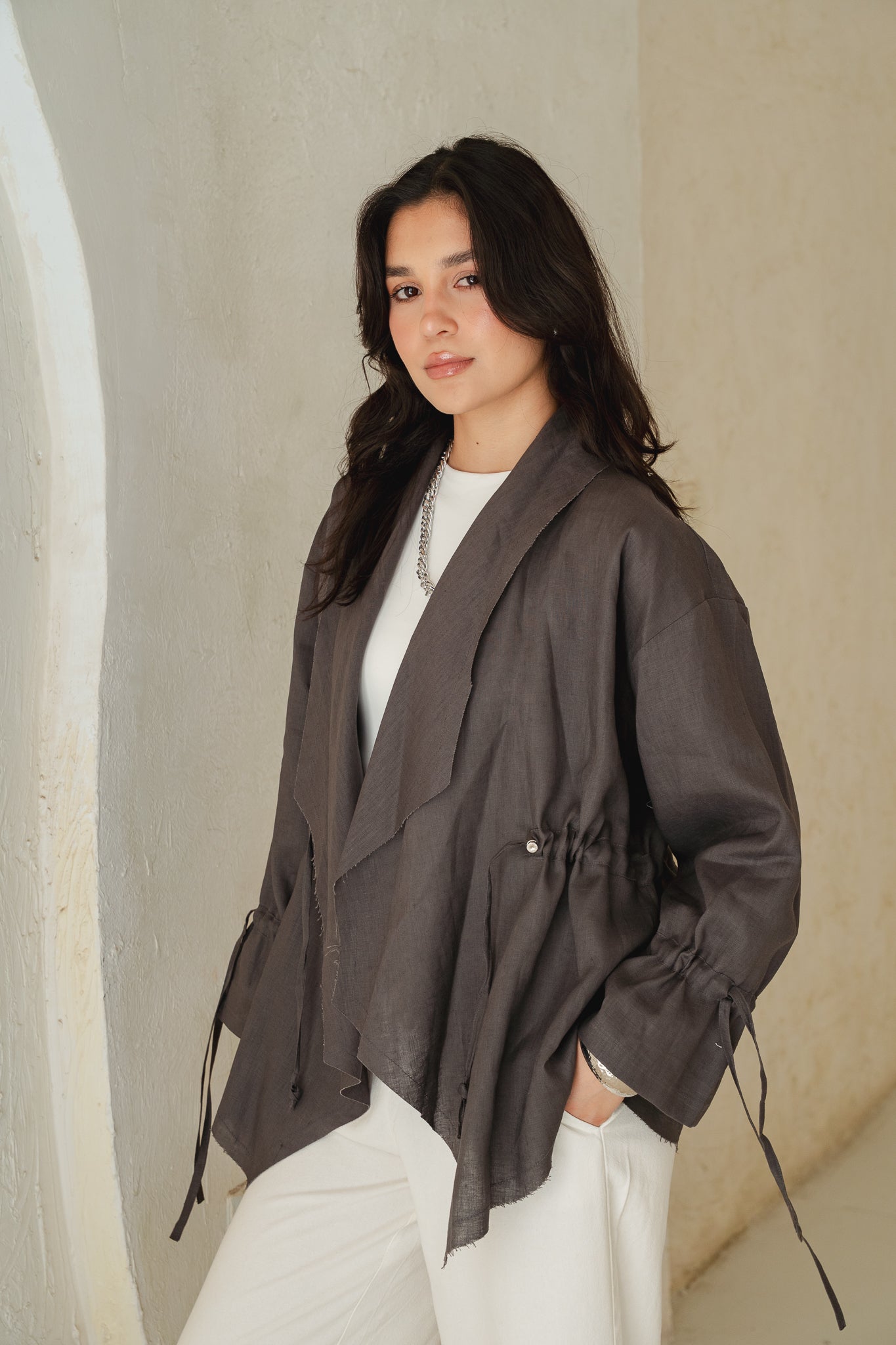 Bitter Sweet Linen Cardigan in Stone