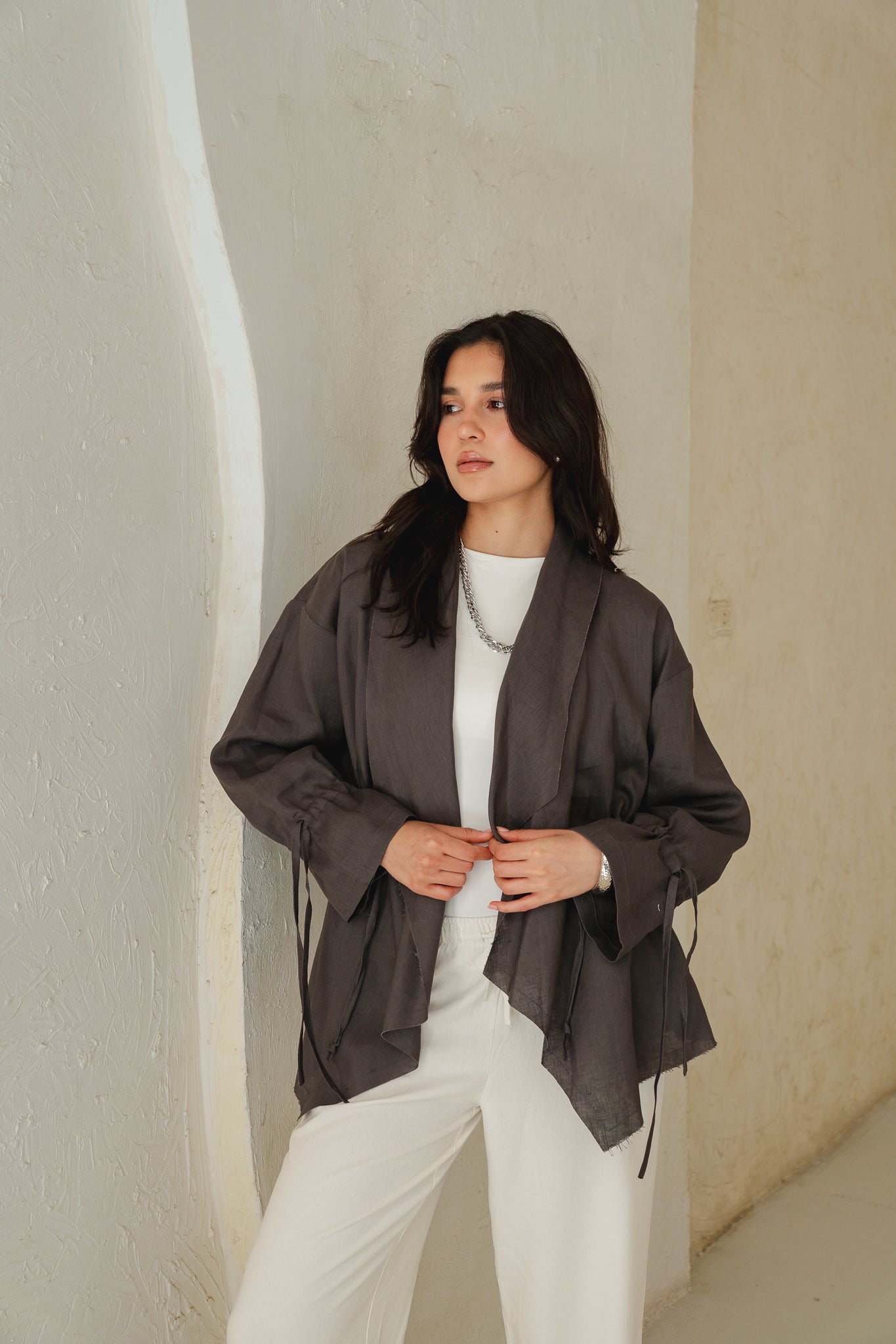 Bitter Sweet Linen Cardigan in Stone