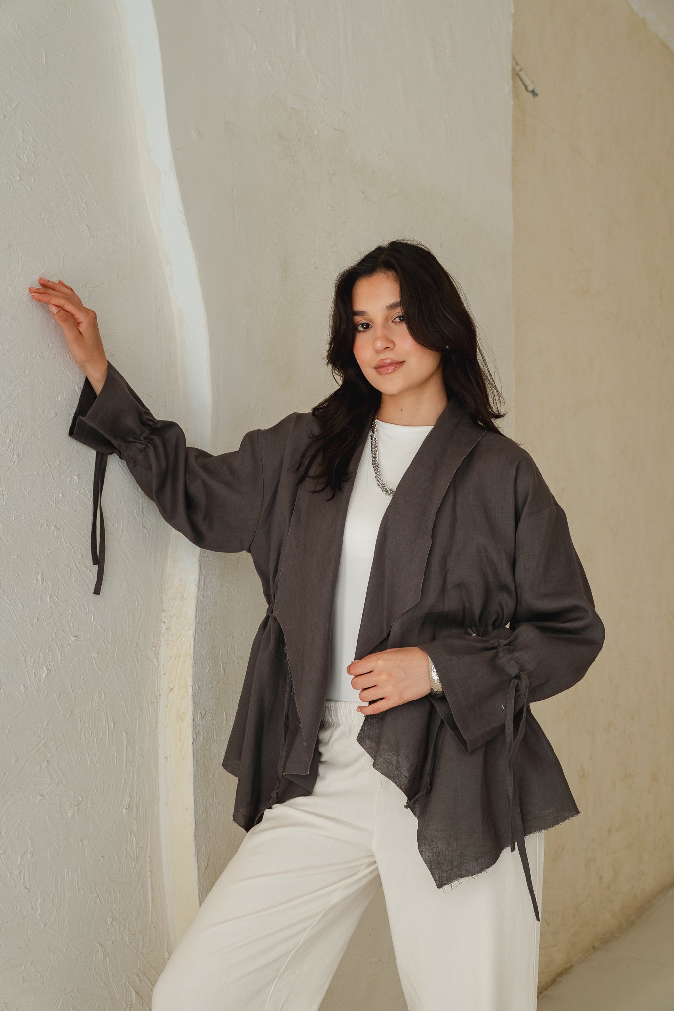 Bitter Sweet Linen Cardigan in Stone