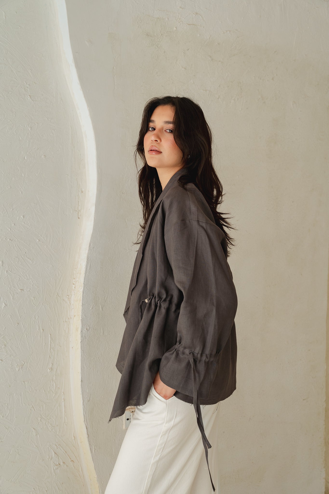 Bitter Sweet Linen Cardigan in Stone