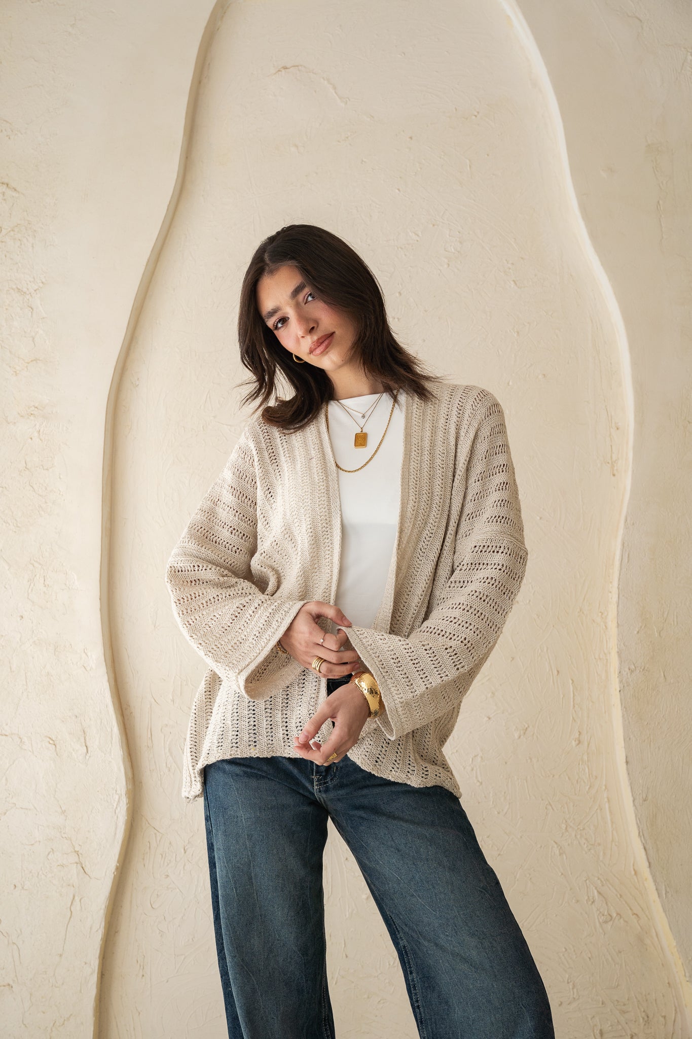 Sunbeam Knit Cardigan in Shimmer Off-white