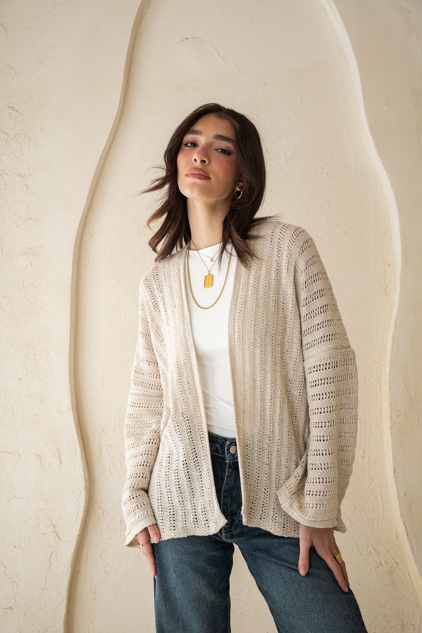 Sunbeam Knit Cardigan in Shimmer Off-white