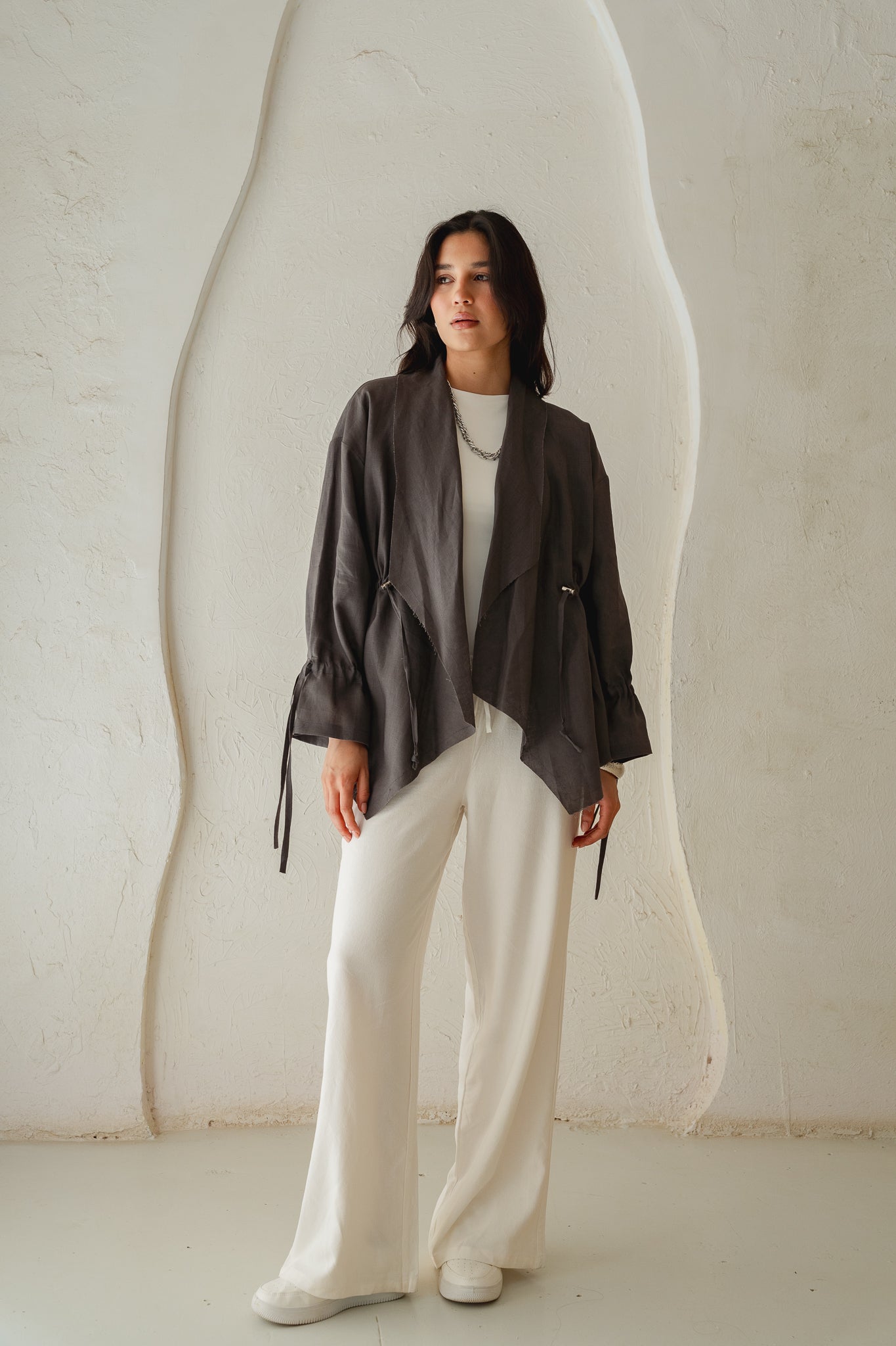 Bitter Sweet Linen Cardigan in Stone
