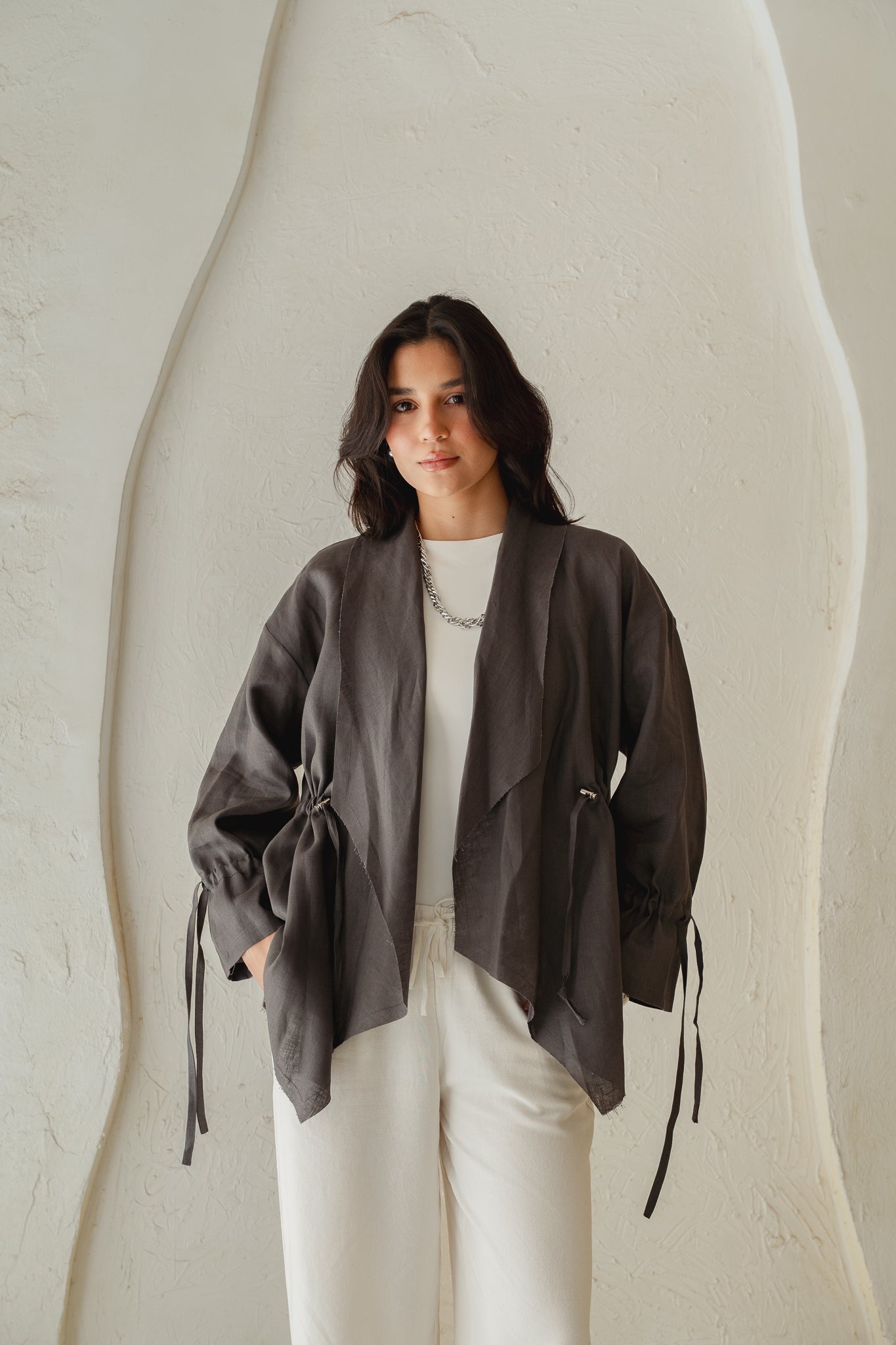 Bitter Sweet Linen Cardigan in Stone