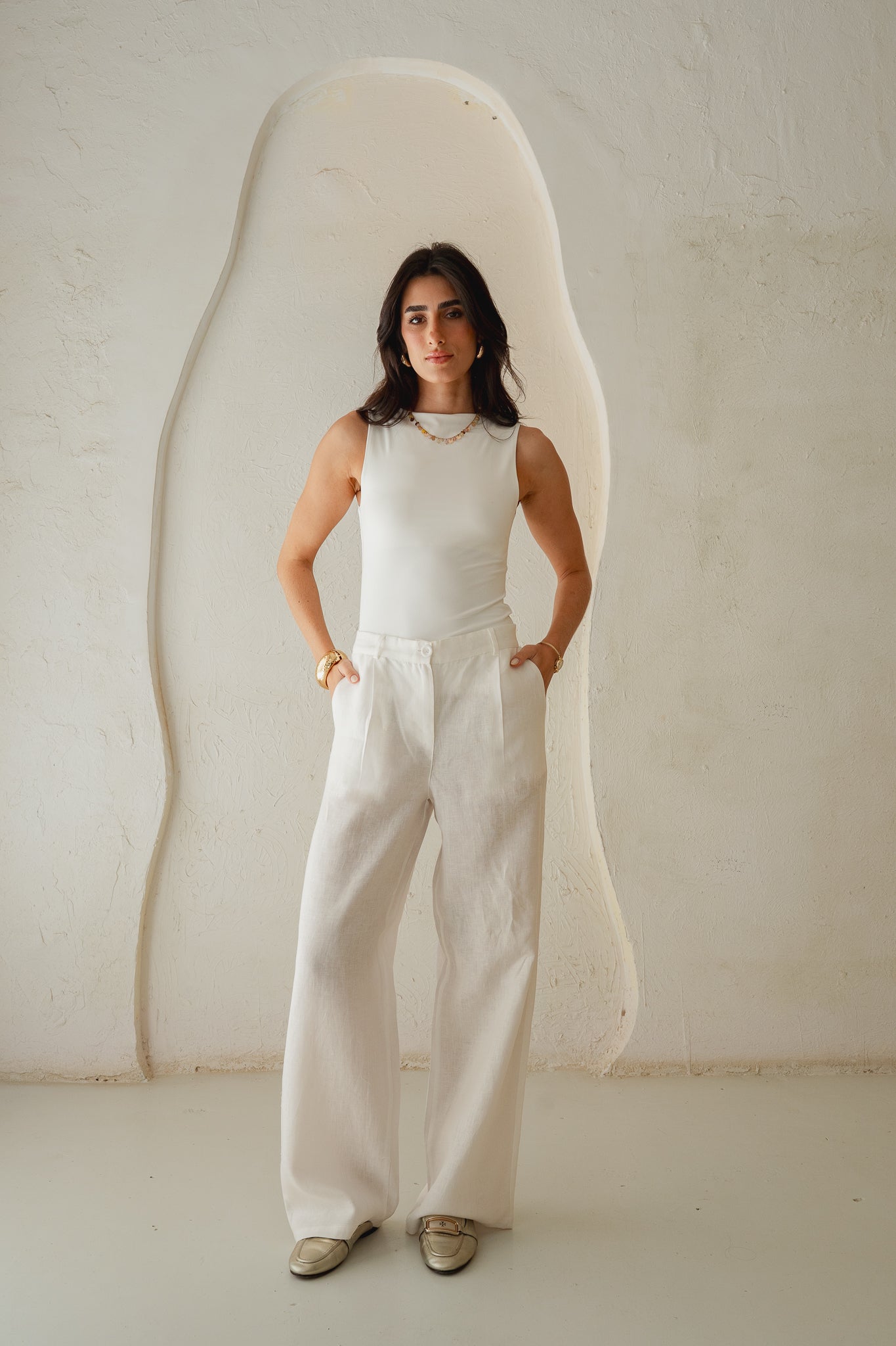 Tailored Linen Pants in White