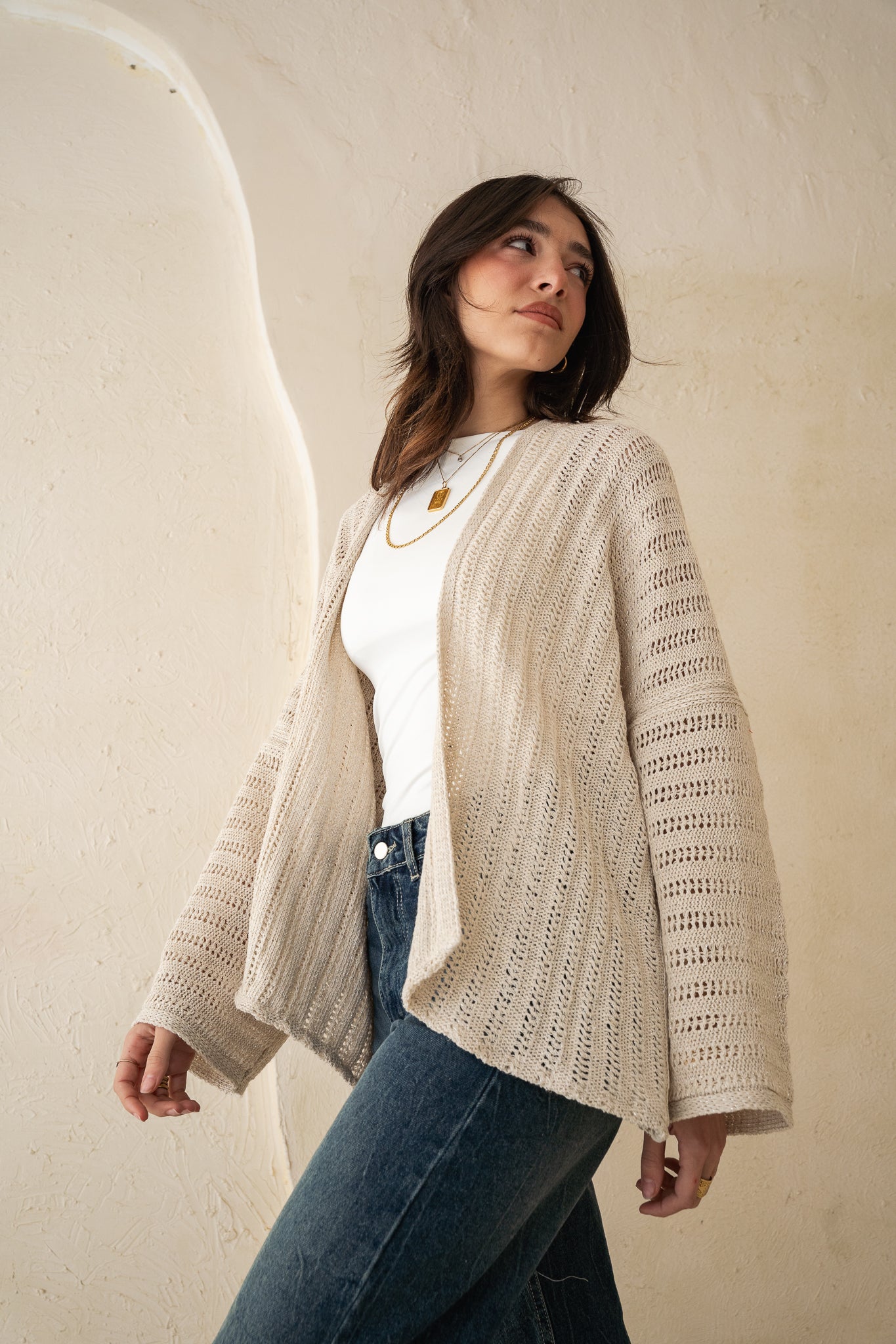 Sunbeam Knit Cardigan in Shimmer Off-white