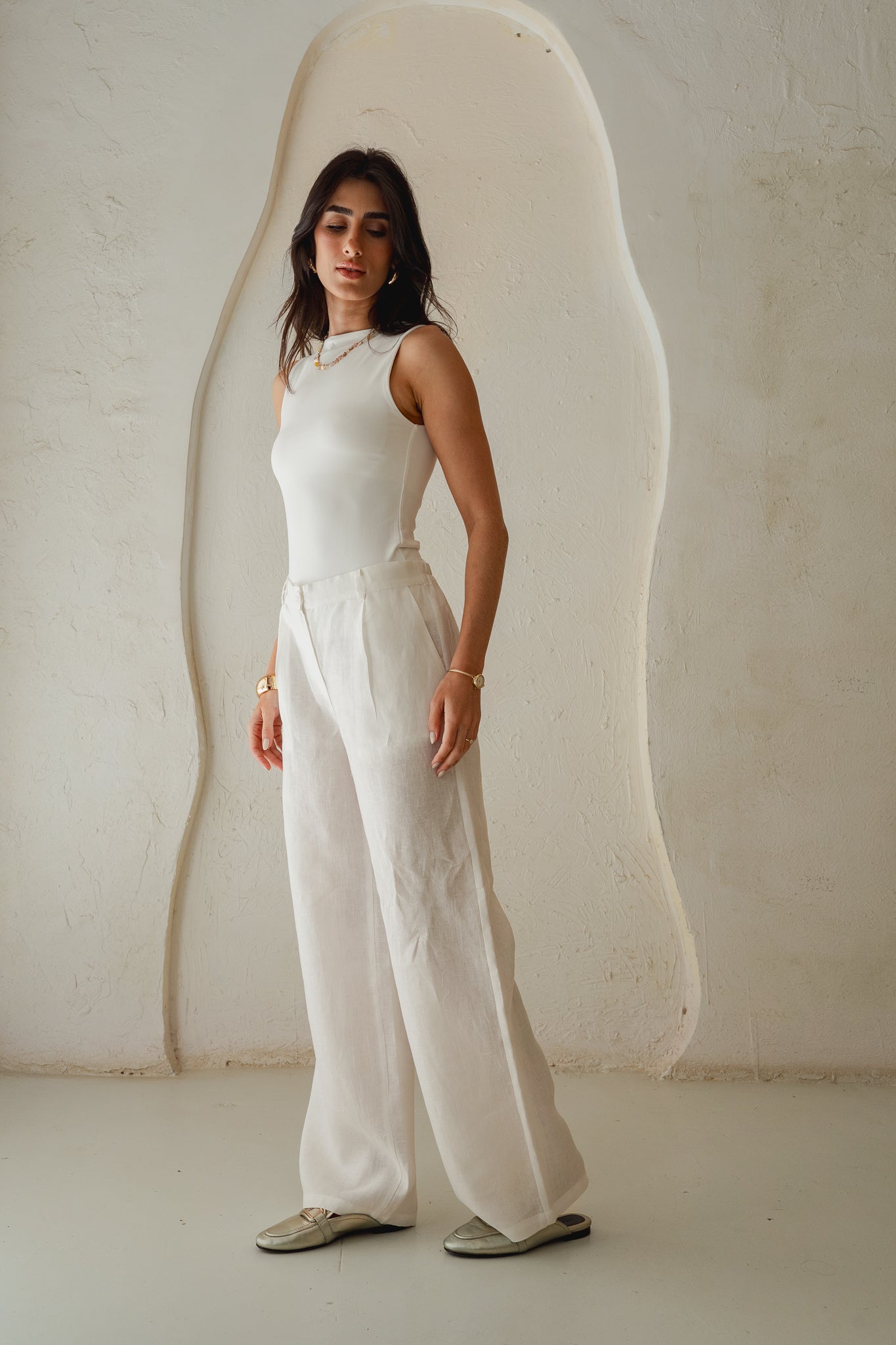 Tailored Linen Pants in White