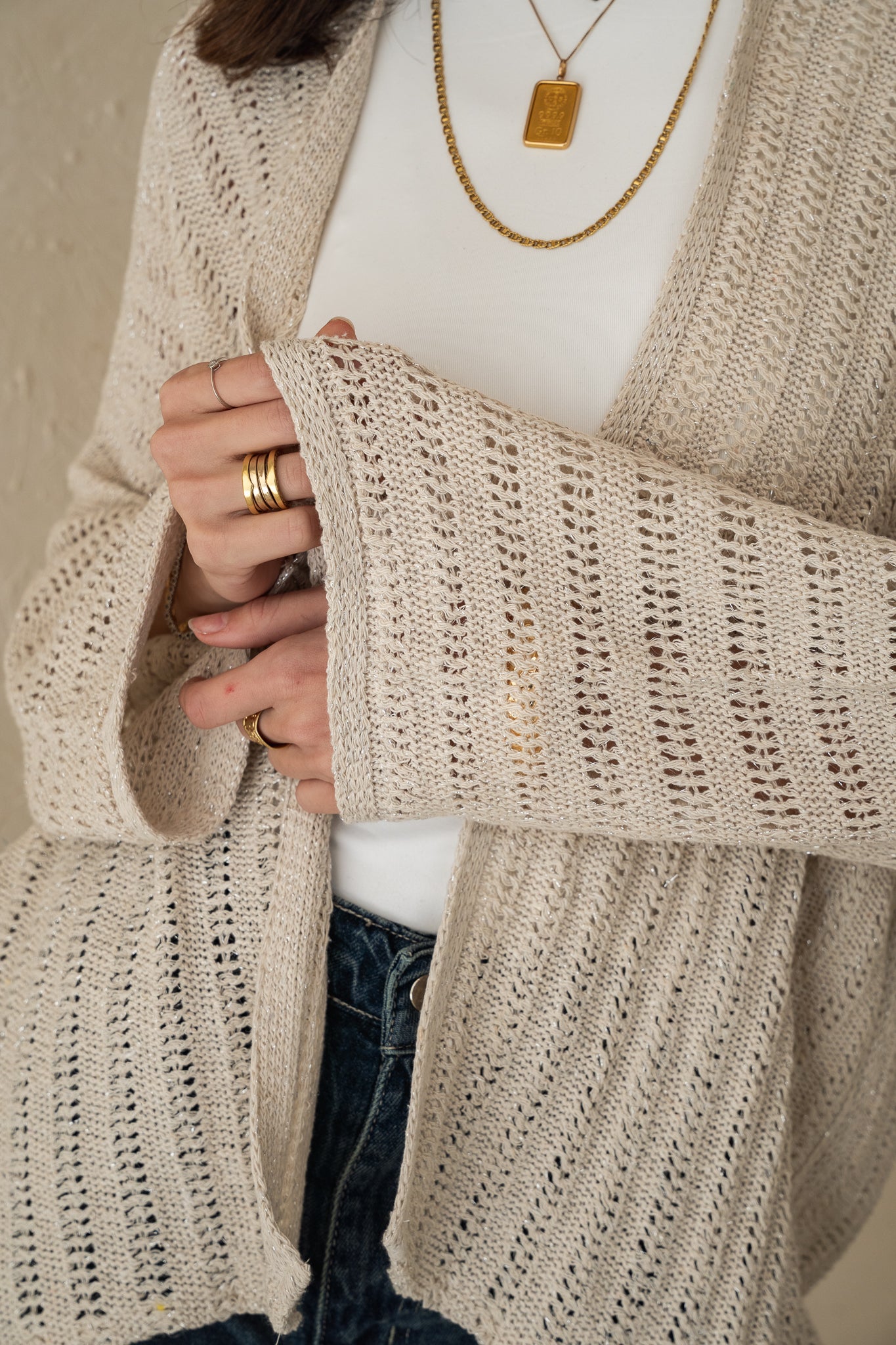 Sunbeam Knit Cardigan in Shimmer Off-white