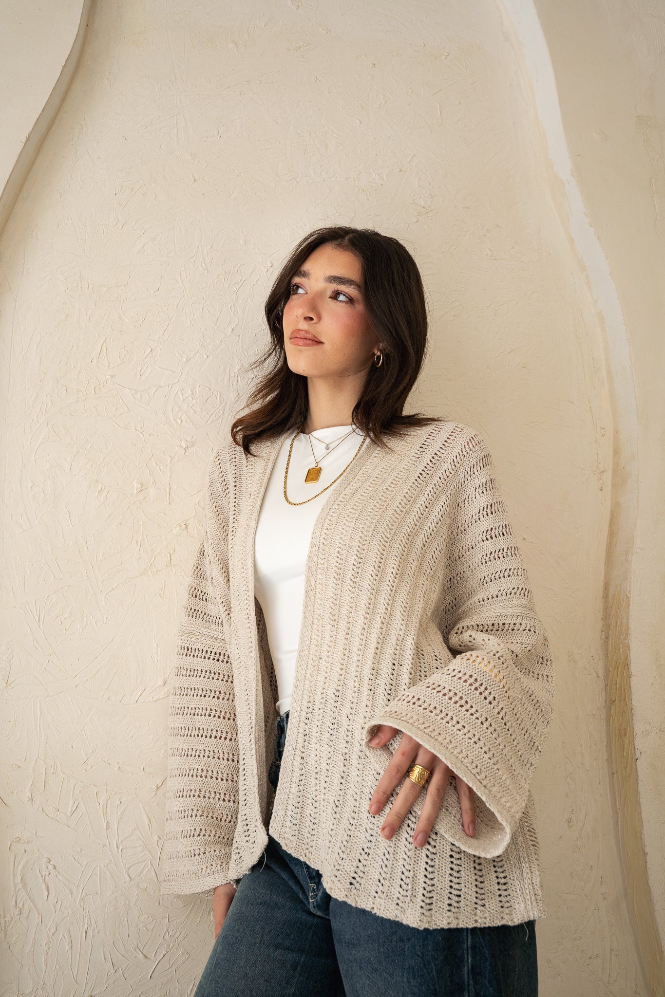 Sunbeam Knit Cardigan in Shimmer Off-white