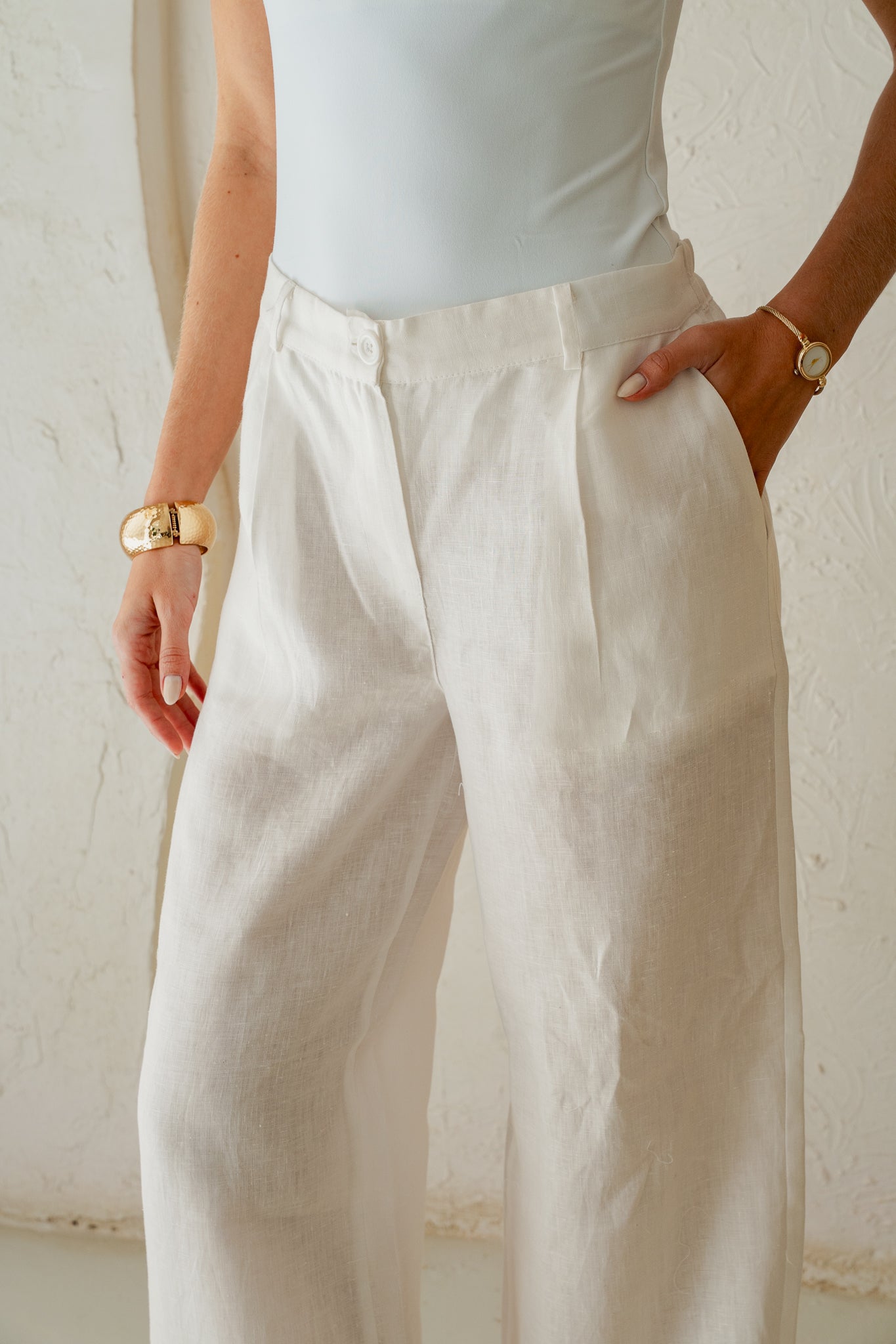 Tailored Linen Pants in White