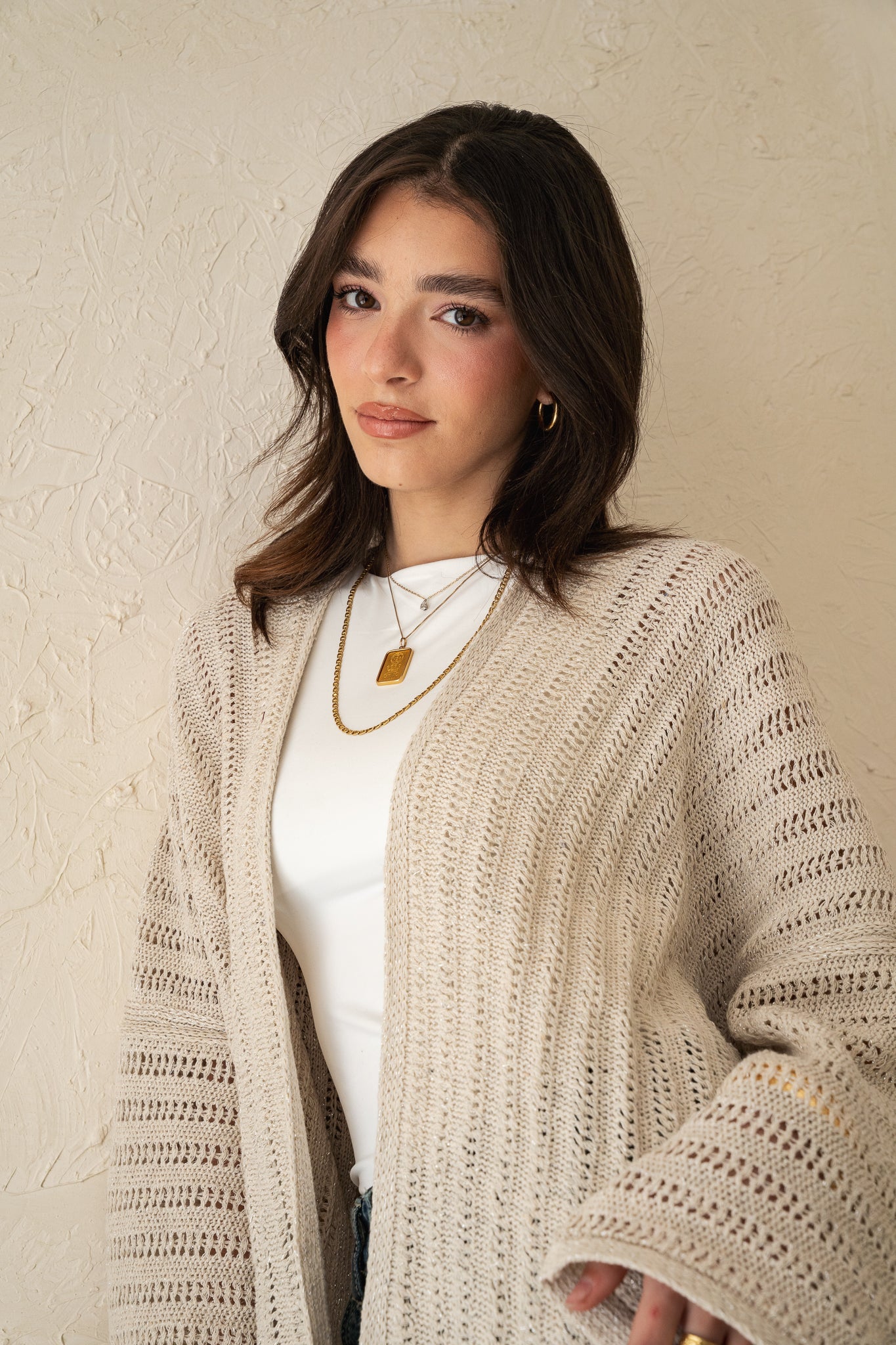 Sunbeam Knit Cardigan in Shimmer Off-white