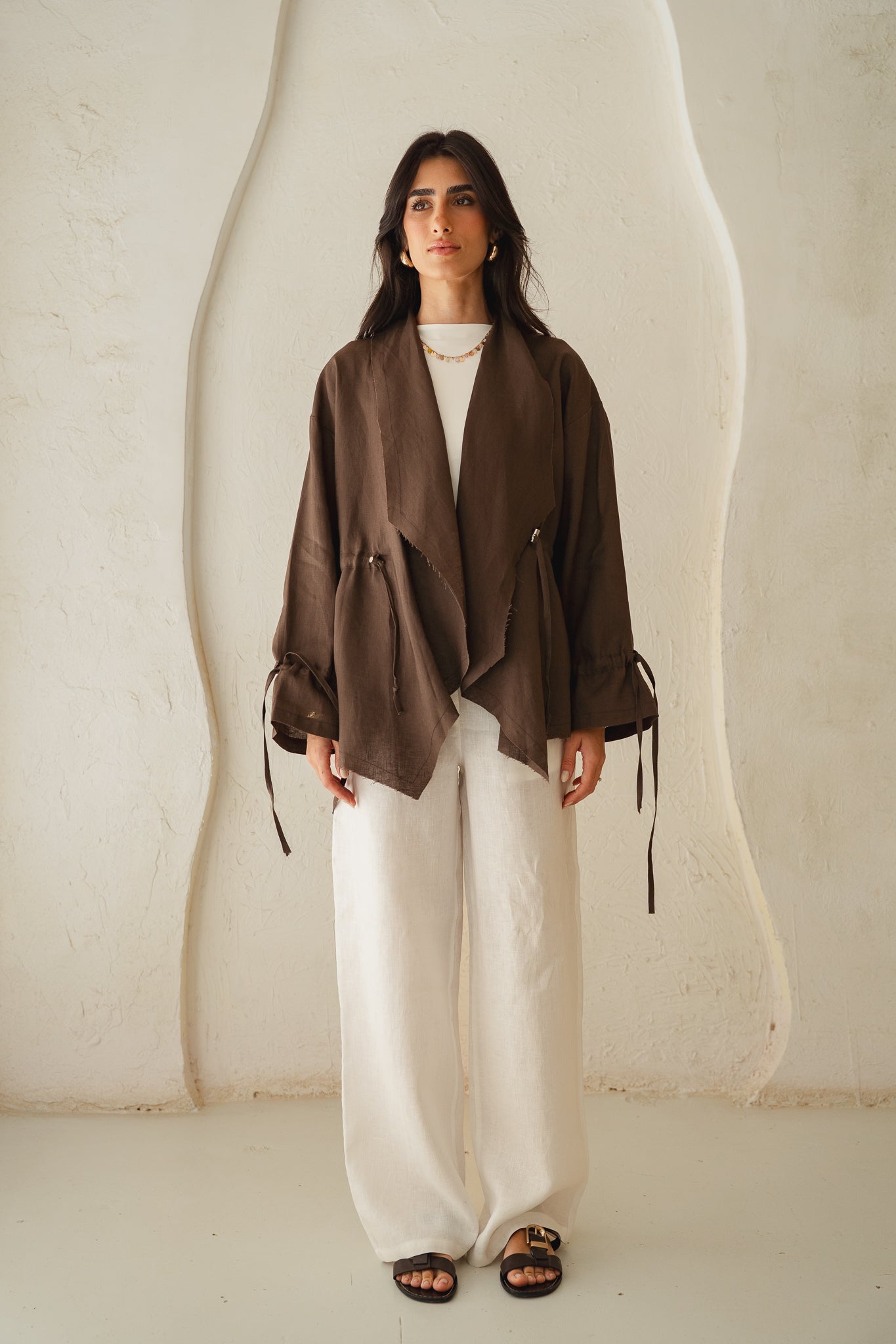 Bitter Sweet Linen Cardigan in Brown