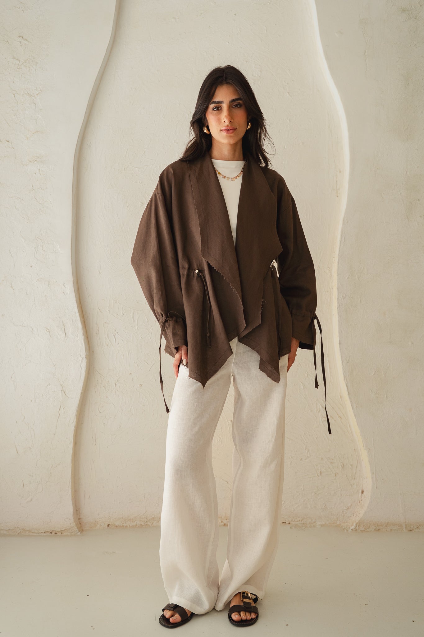 Bitter Sweet Linen Cardigan in Brown