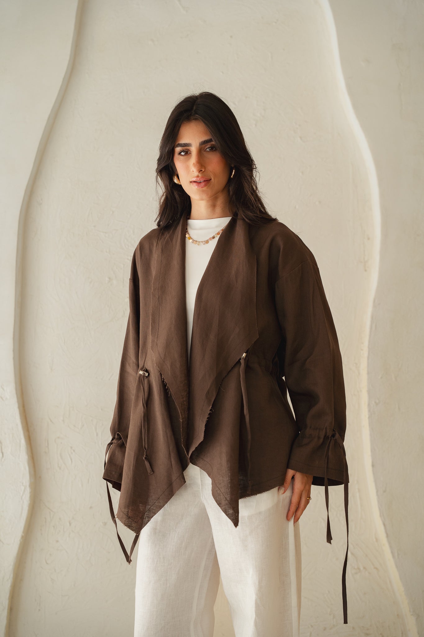 Bitter Sweet Linen Cardigan in Brown