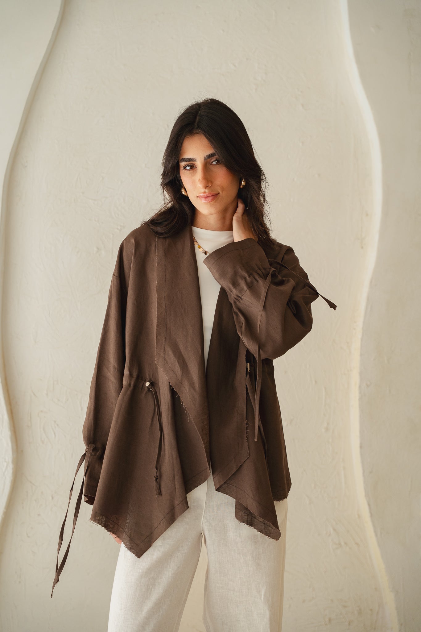 Bitter Sweet Linen Cardigan in Brown