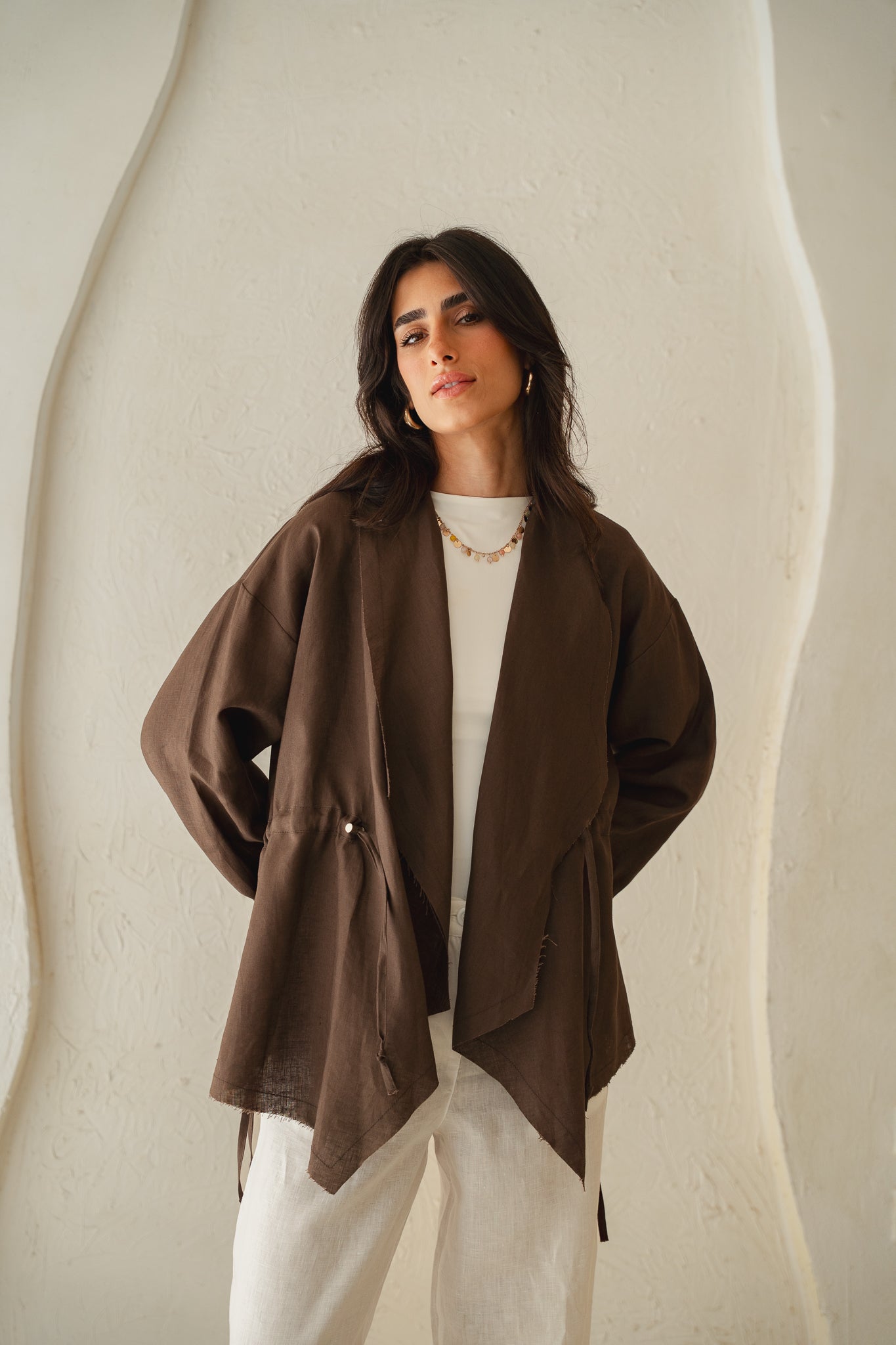 Bitter Sweet Linen Cardigan in Brown