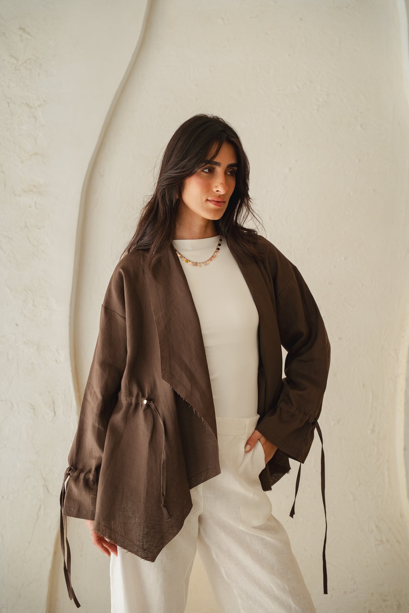 Bitter Sweet Linen Cardigan in Brown