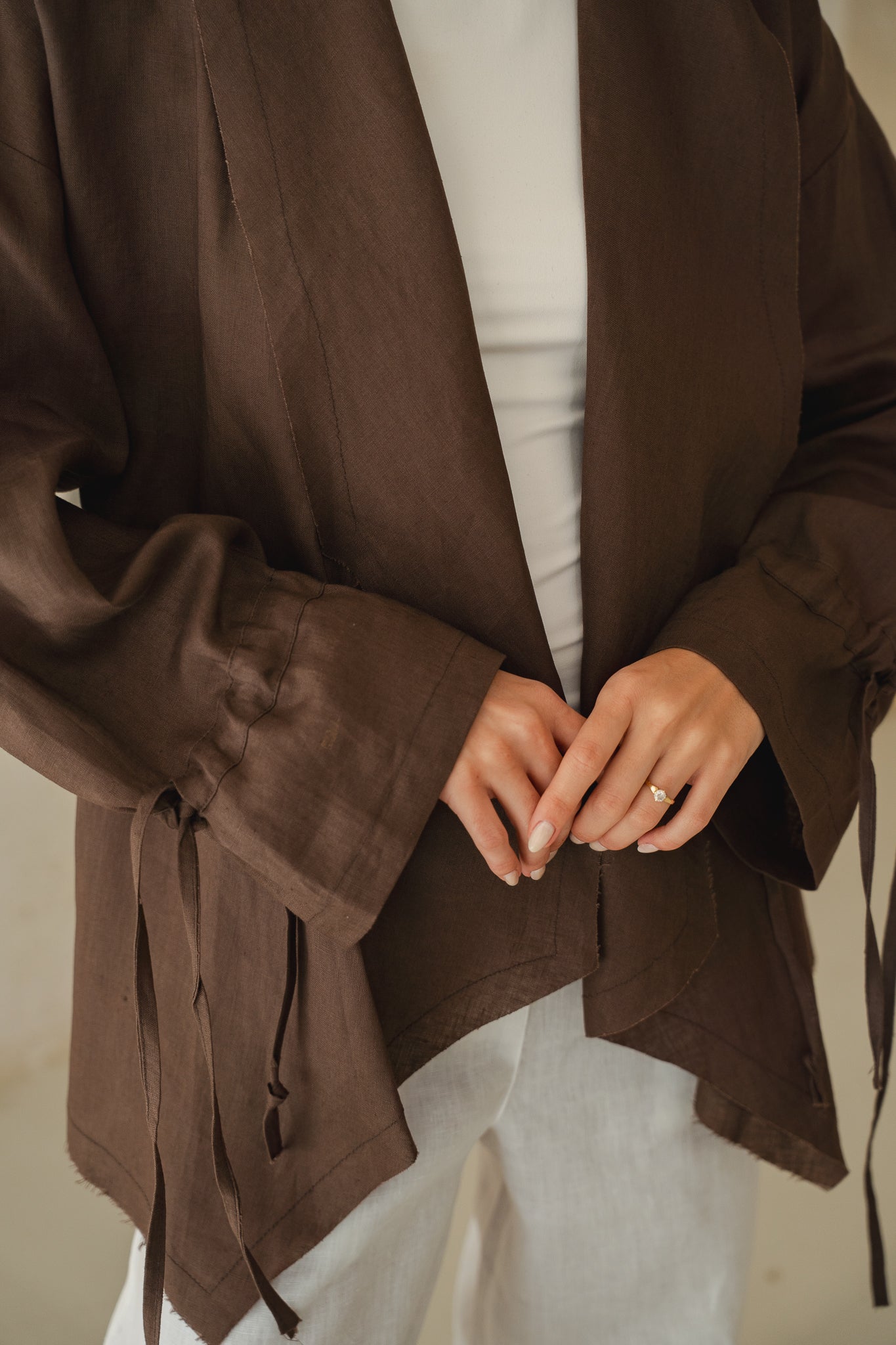 Bitter Sweet Linen Cardigan in Brown
