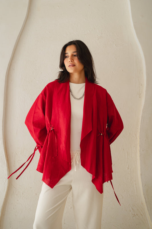 Bitter Sweet Linen Cardigan in Red