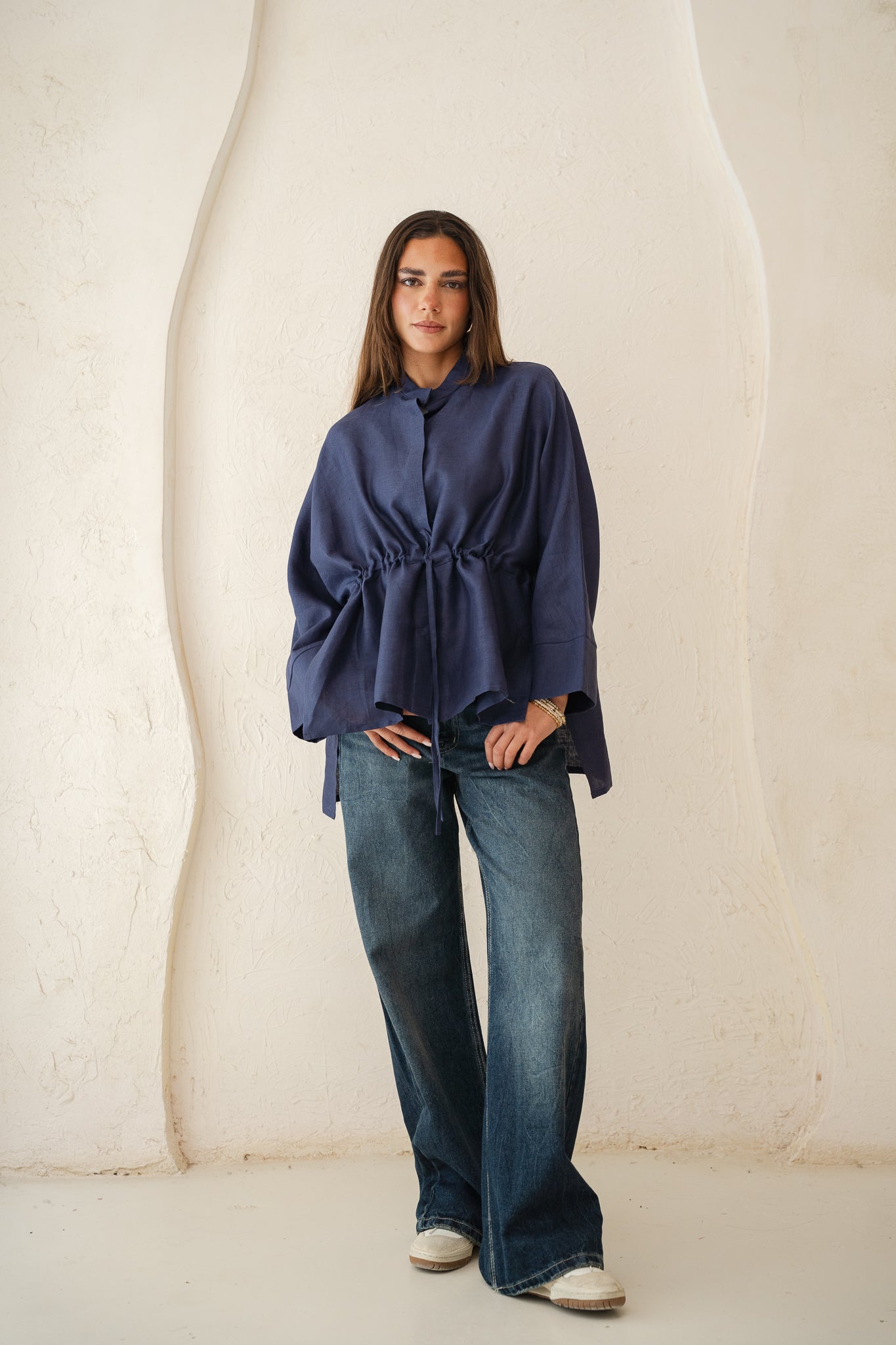 Sun-kissed Linen Blouse in Navy