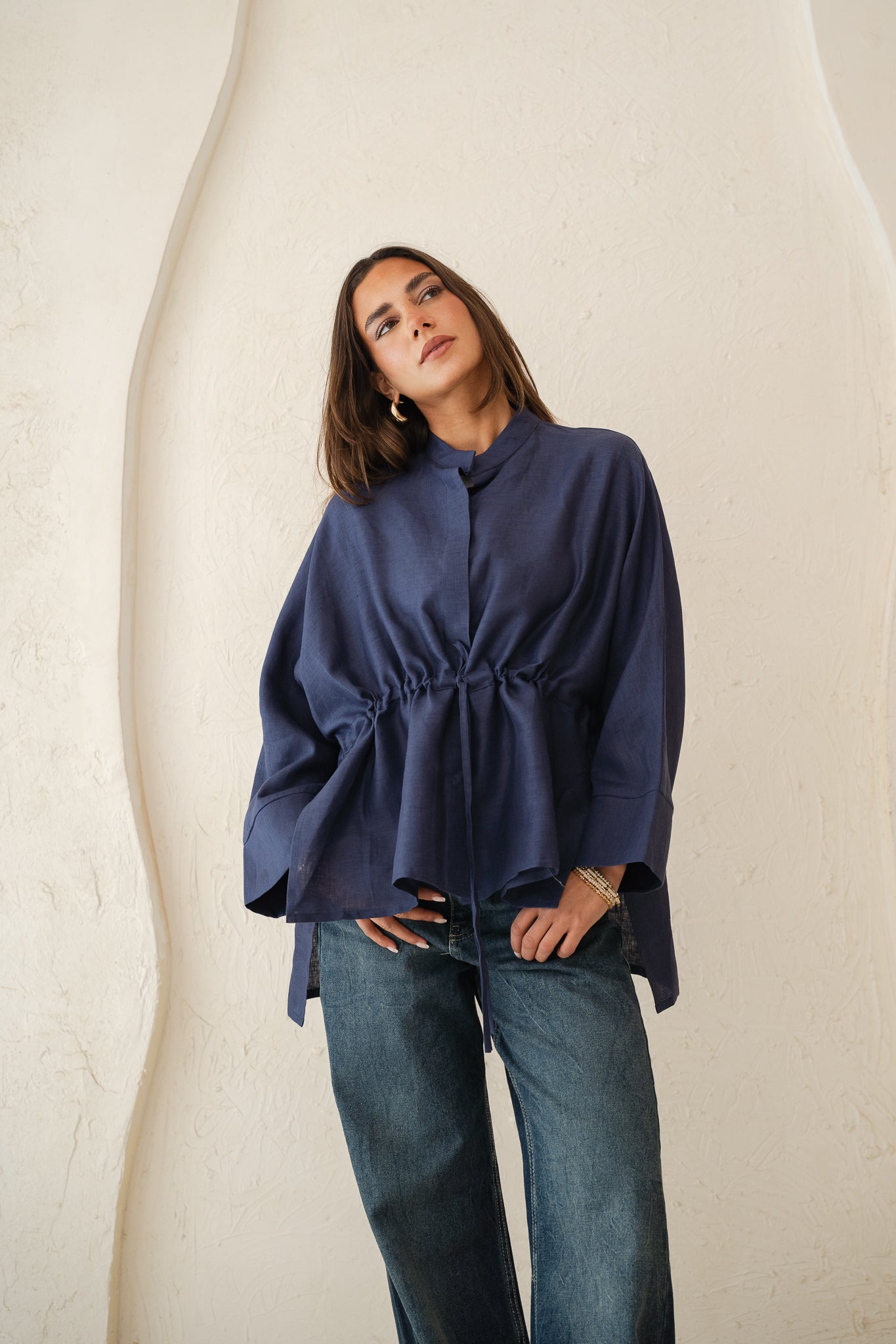 Sun-kissed Linen Blouse in Navy