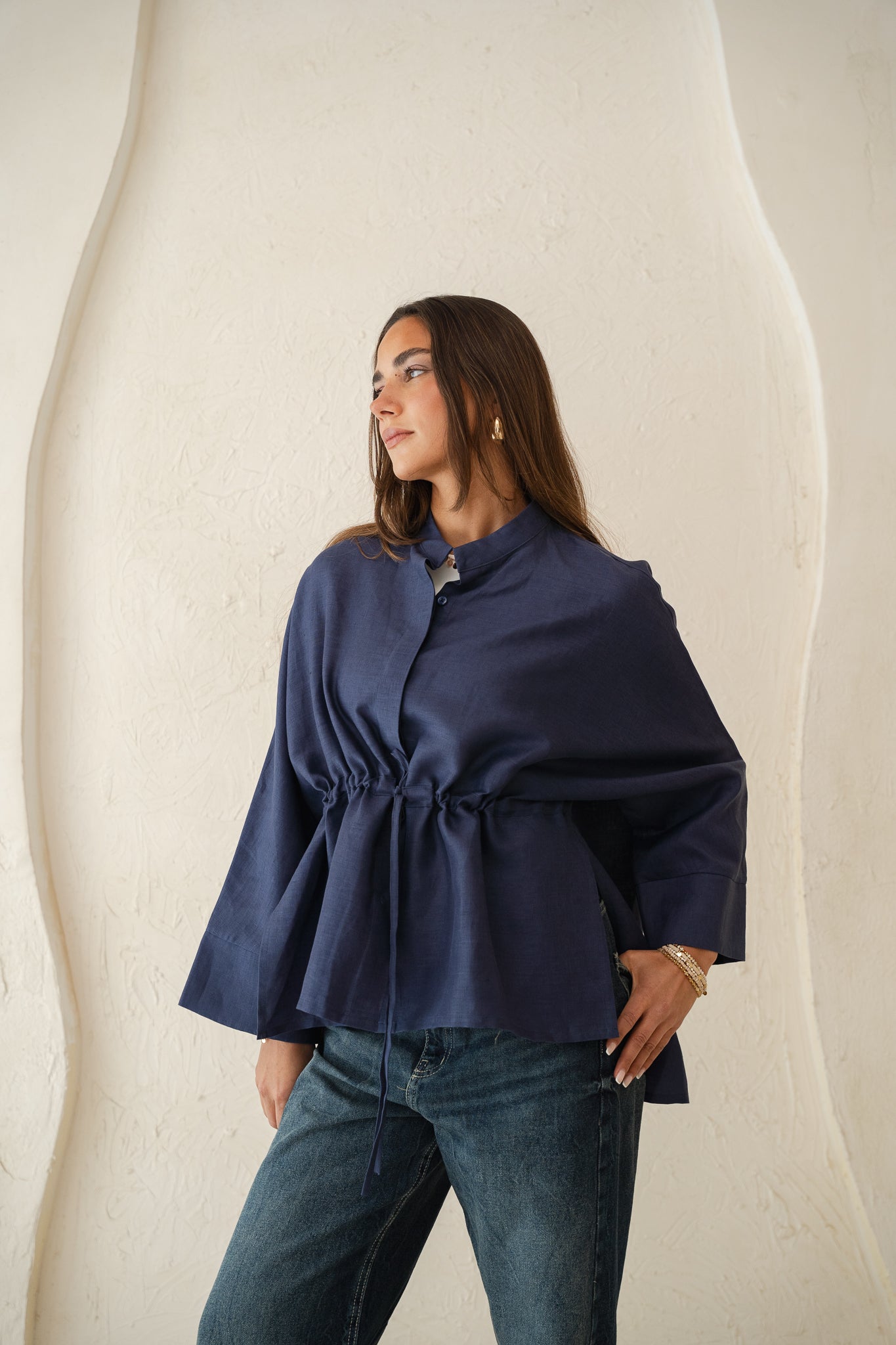 Sun-kissed Linen Blouse in Navy