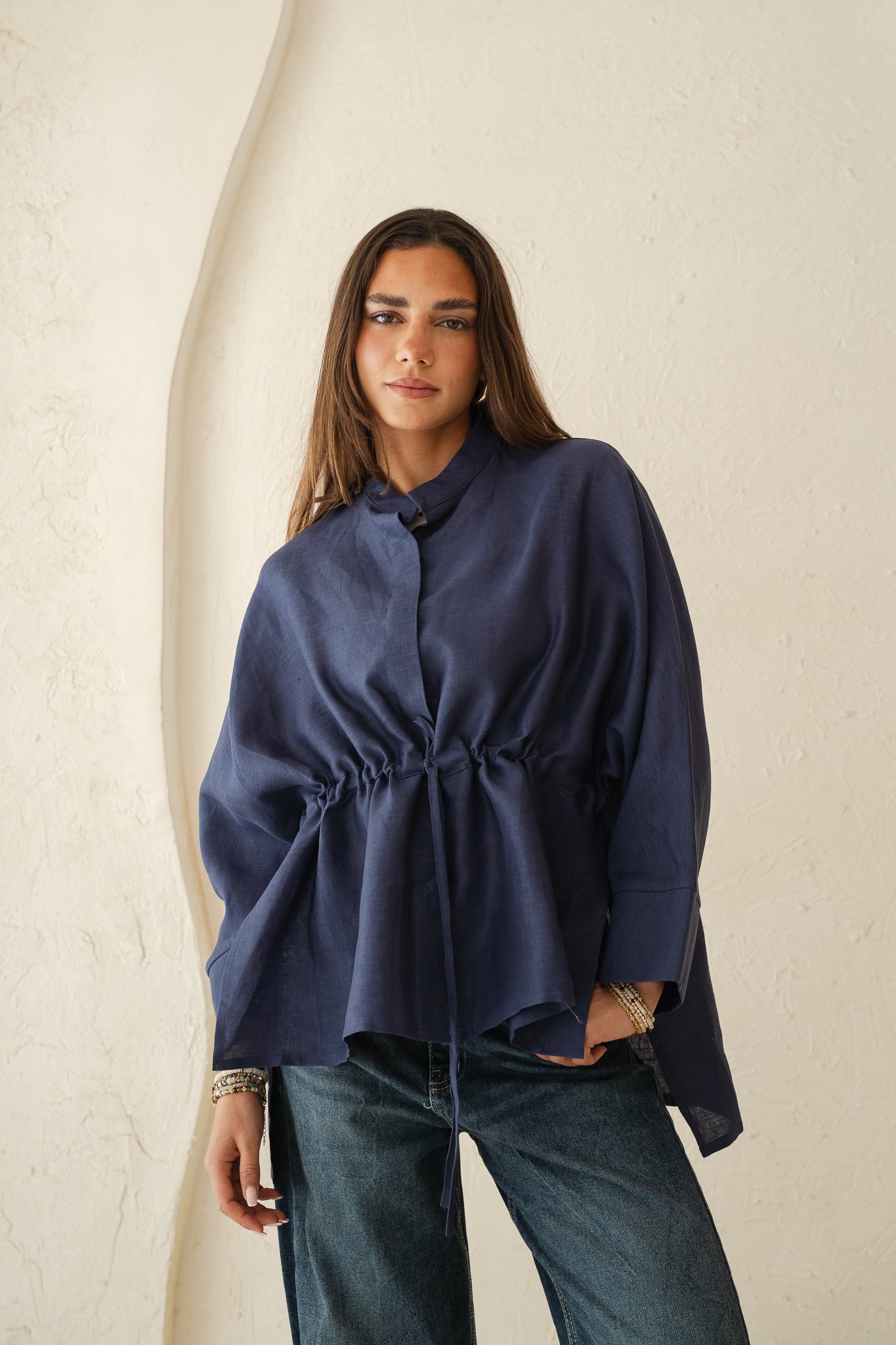 Sun-kissed Linen Blouse in Navy