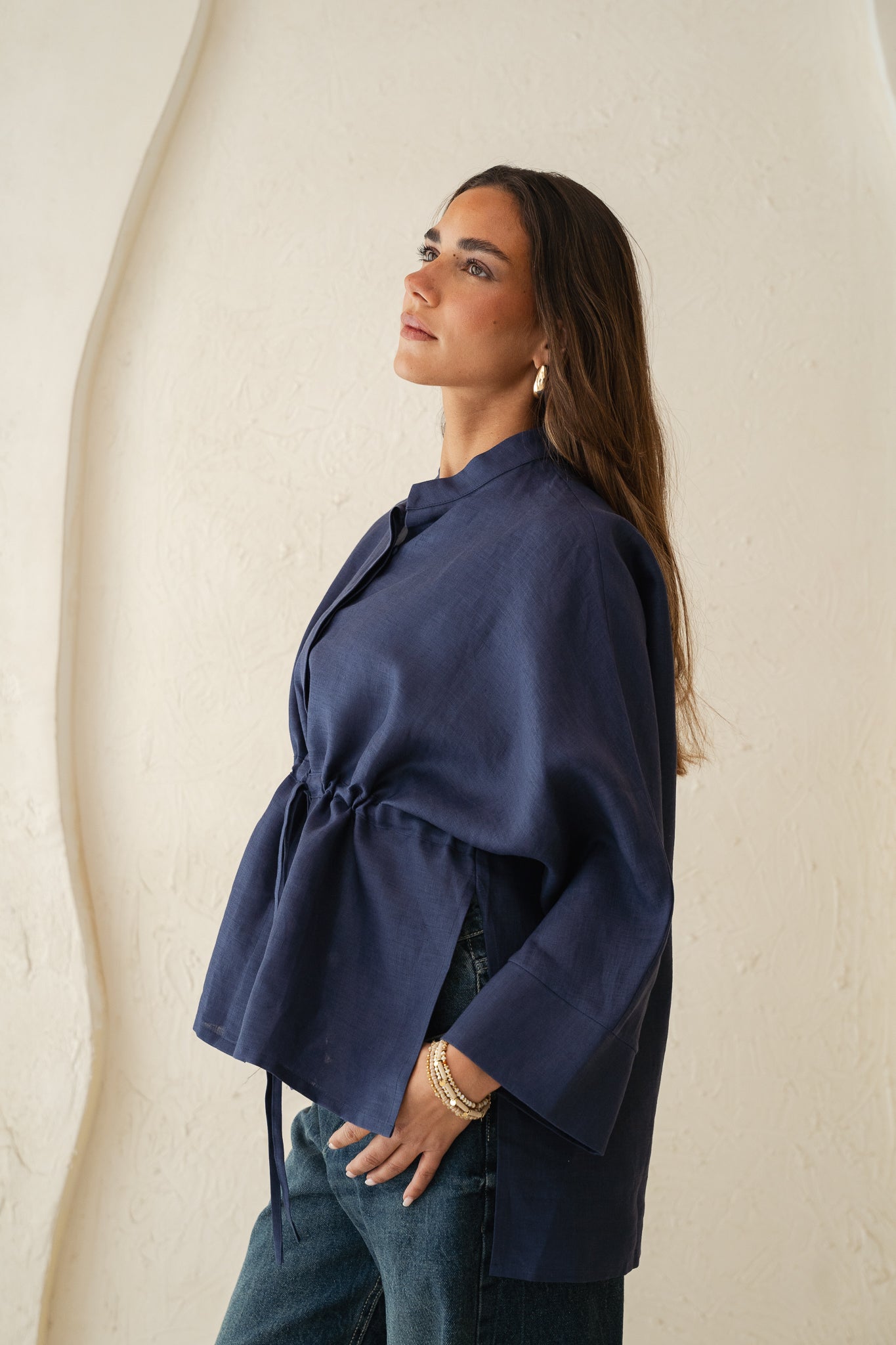 Sun-kissed Linen Blouse in Navy