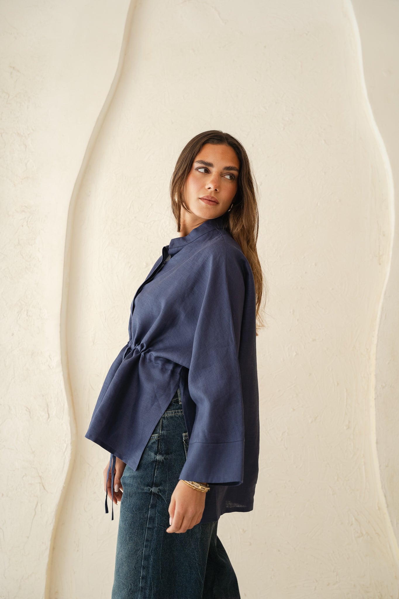 Sun-kissed Linen Blouse in Navy