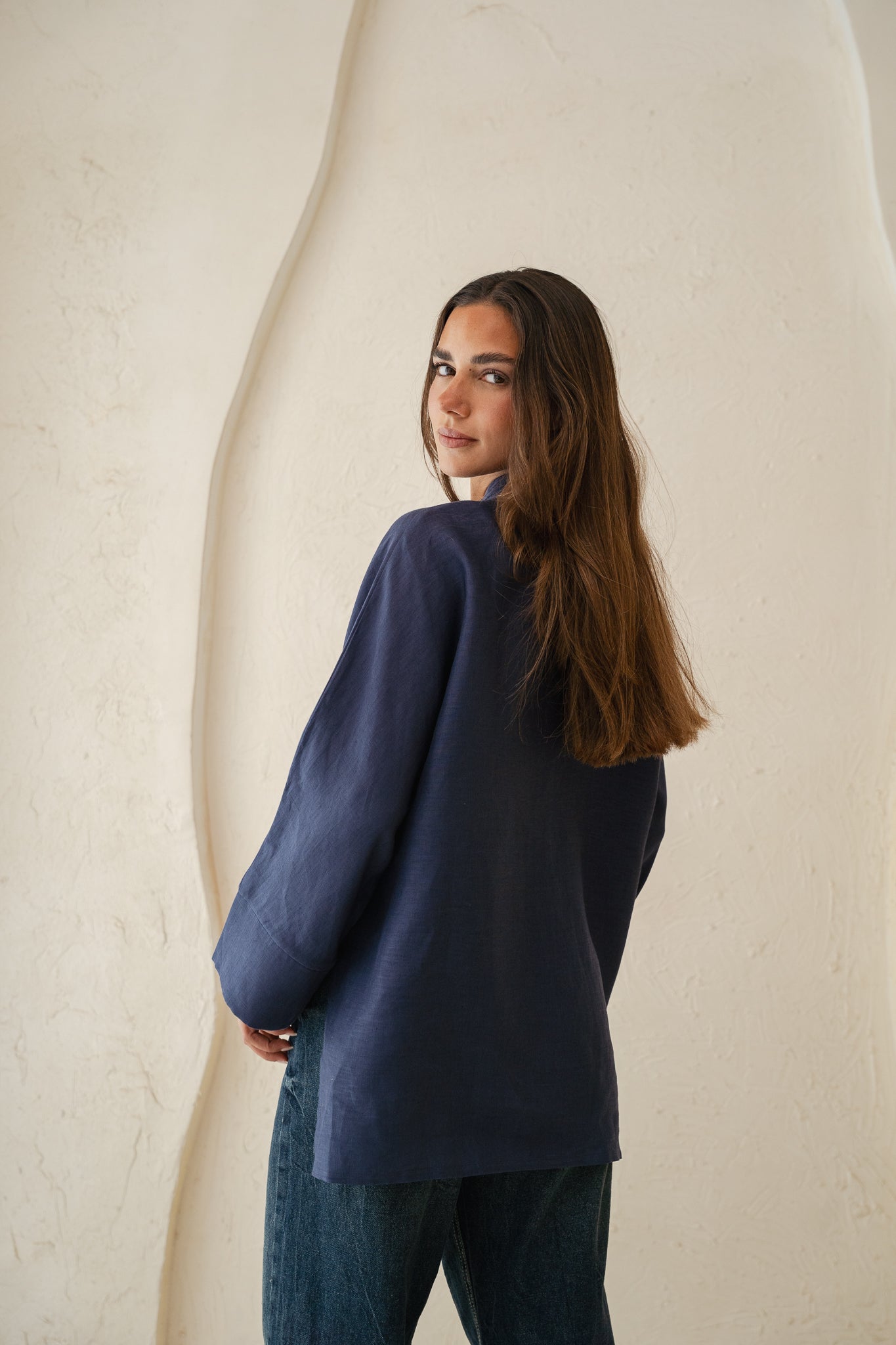 Sun-kissed Linen Blouse in Navy