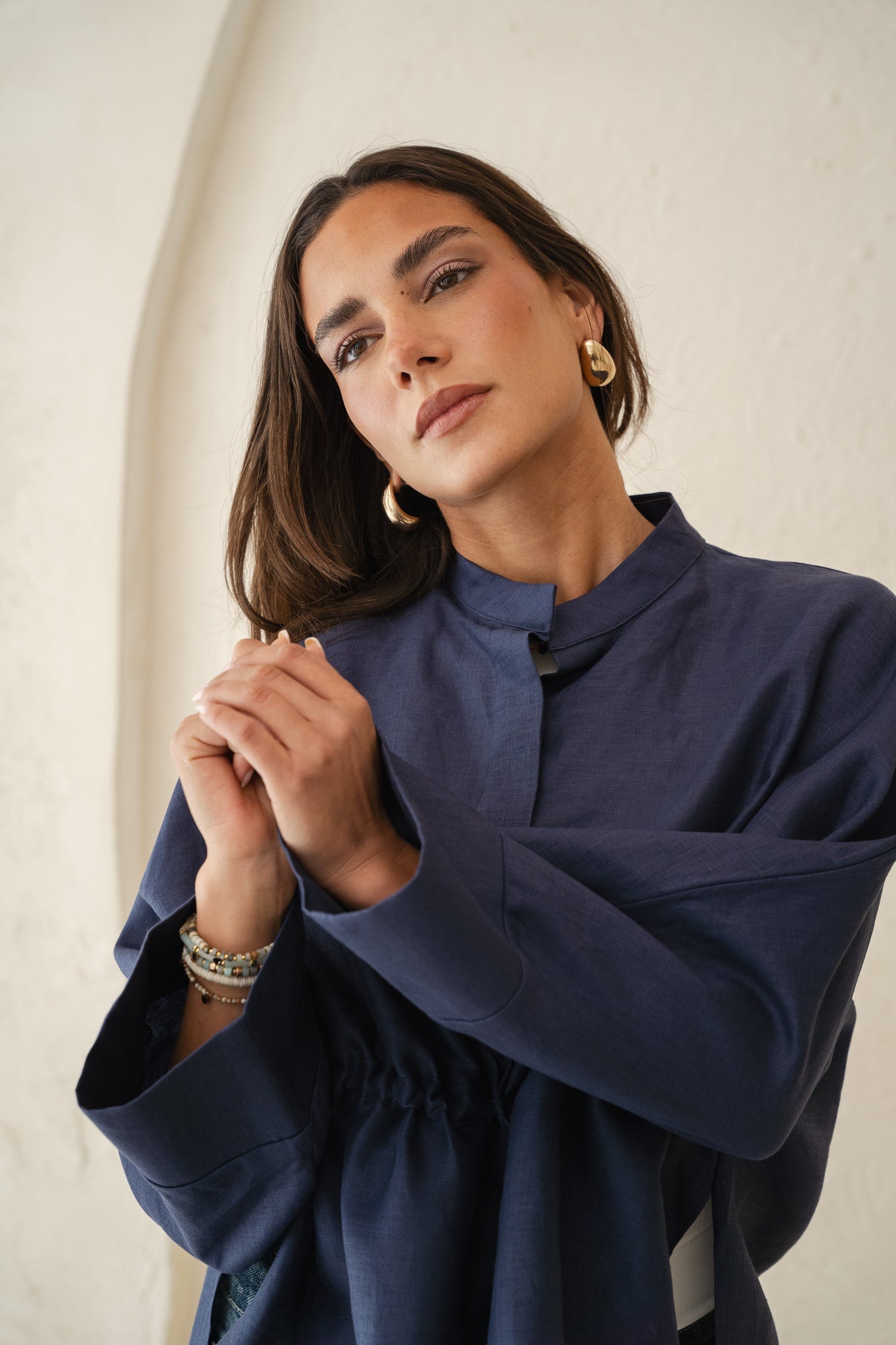 Sun-kissed Linen Blouse in Navy