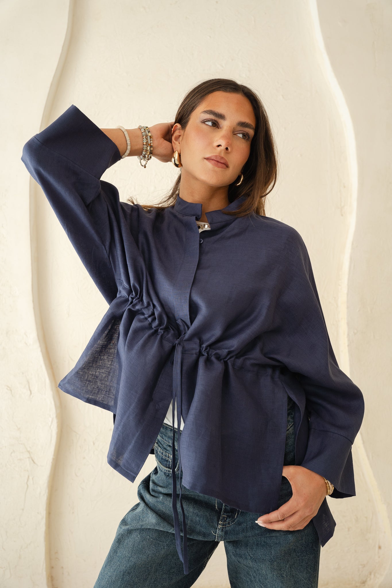 Sun-kissed Linen Blouse in Navy