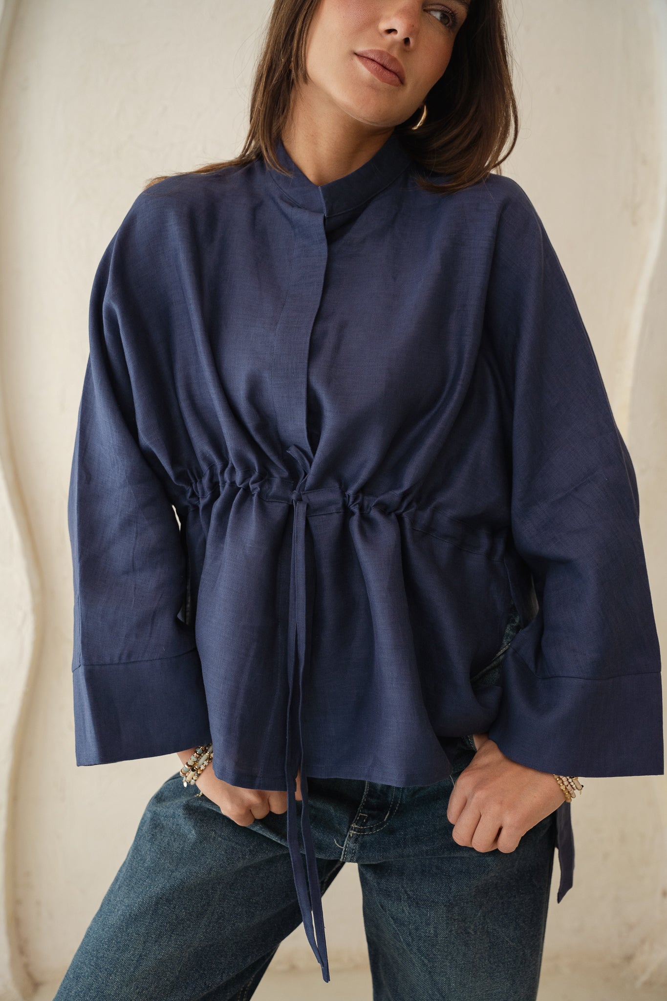 Sun-kissed Linen Blouse in Navy