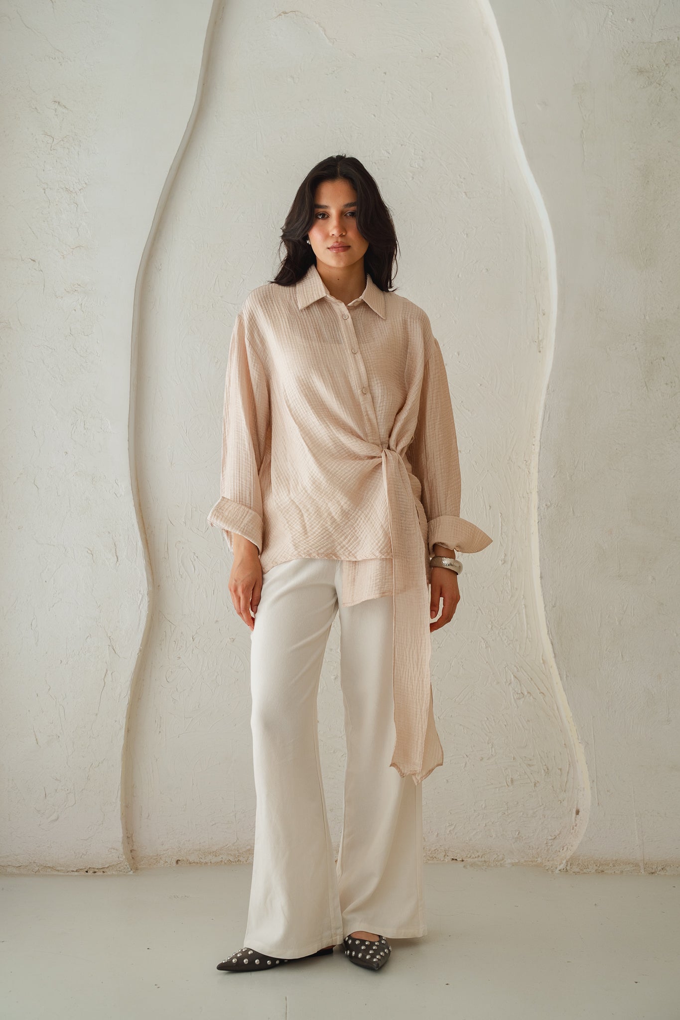 Sideways Blouse in Beige